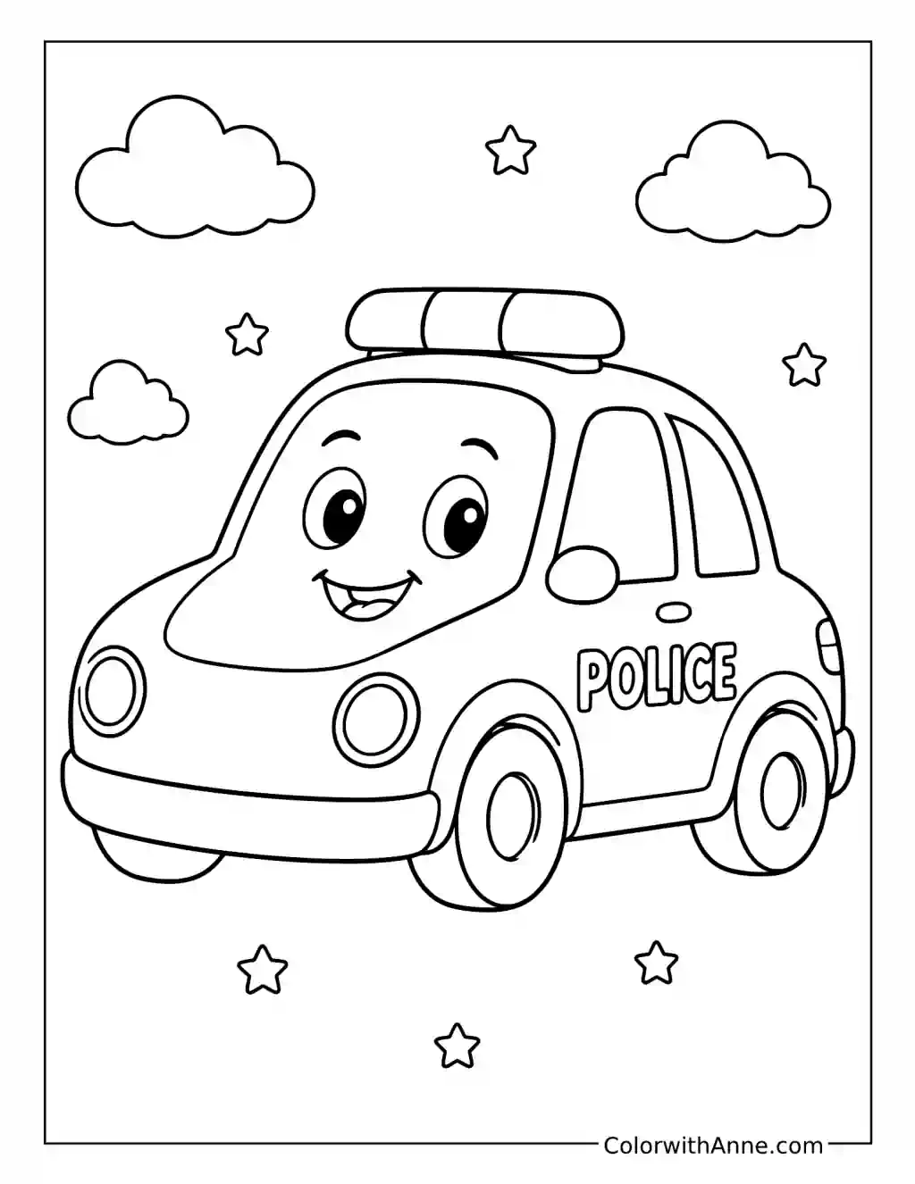 Smiling Cartoon Police Car coloring page