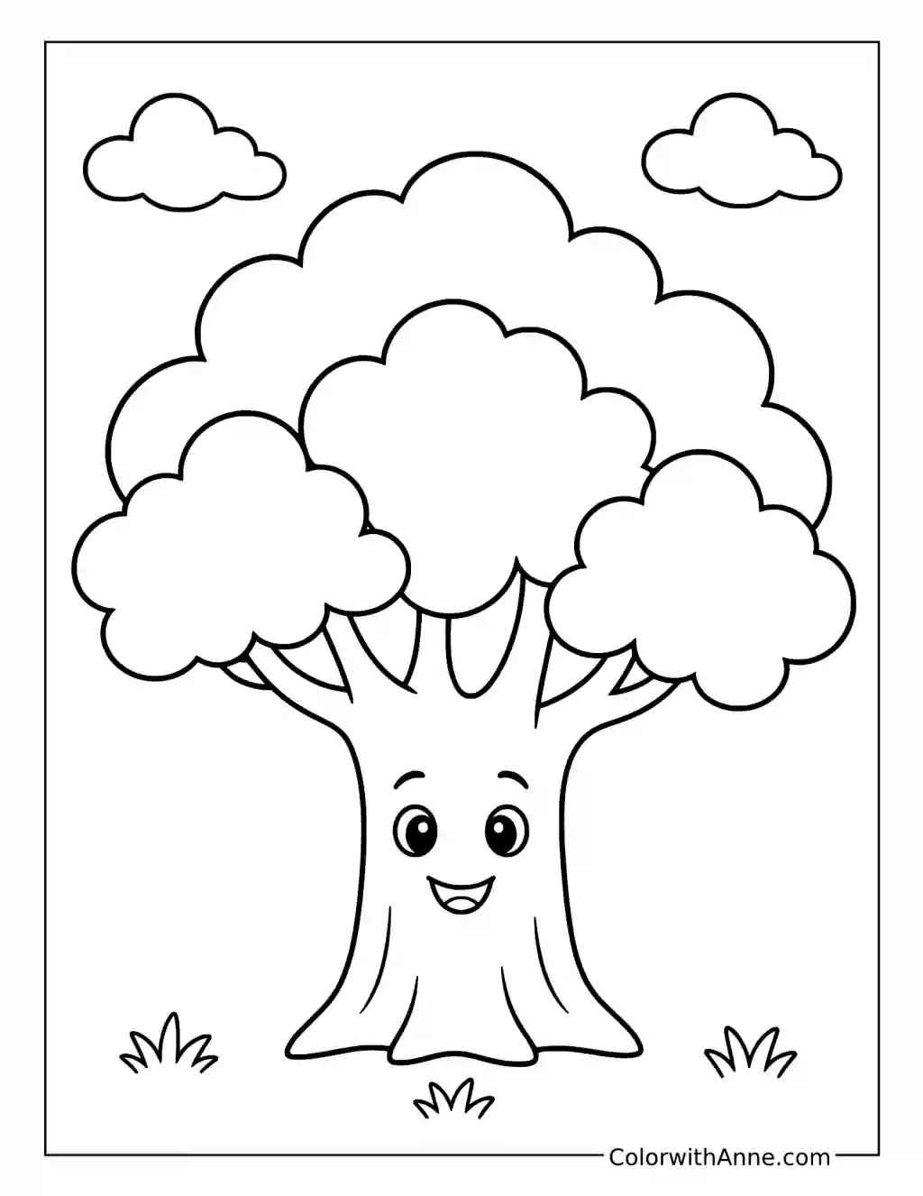 Smiling Leafy Tree coloring page