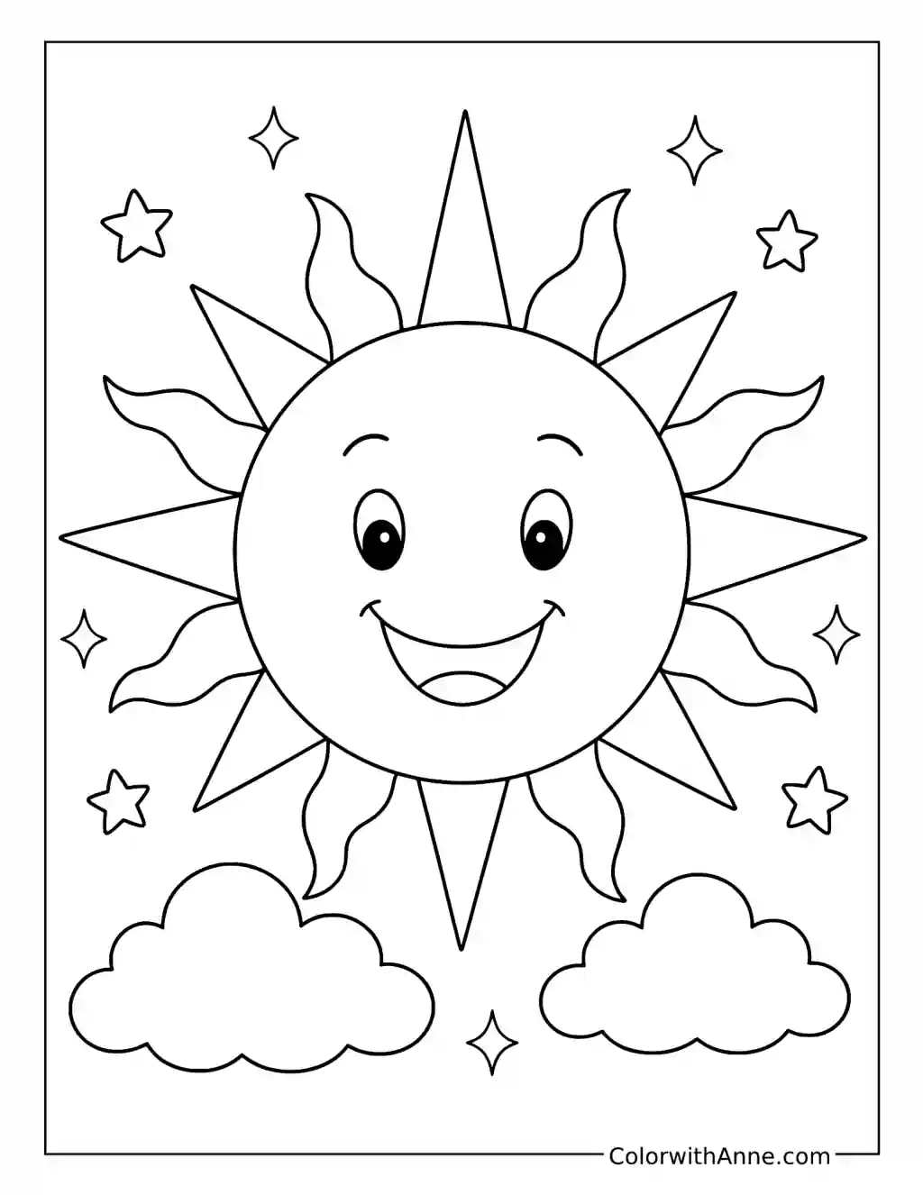 Smiling Sun with Clouds coloring page
