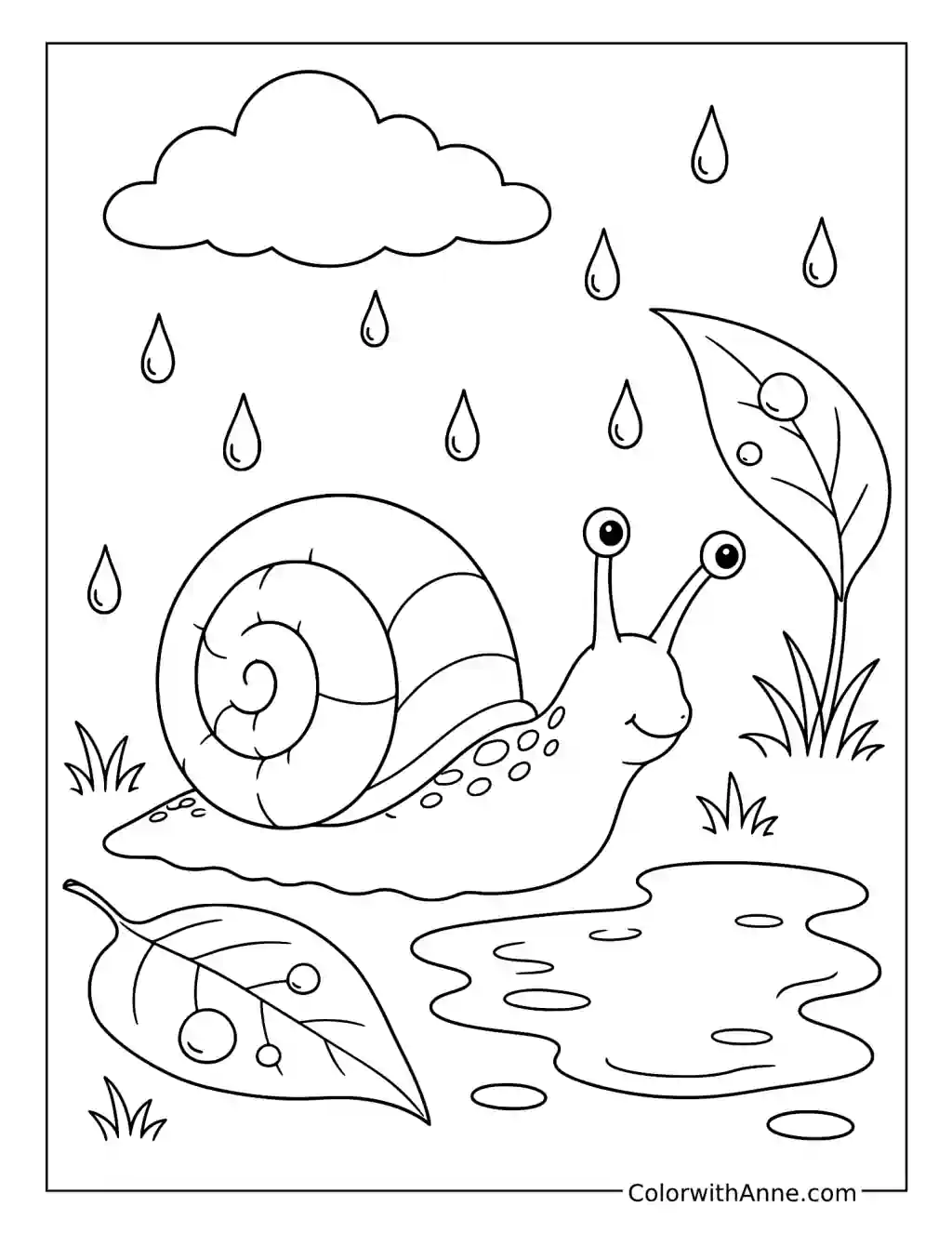 Snail Enjoying a Gentle Rain coloring page