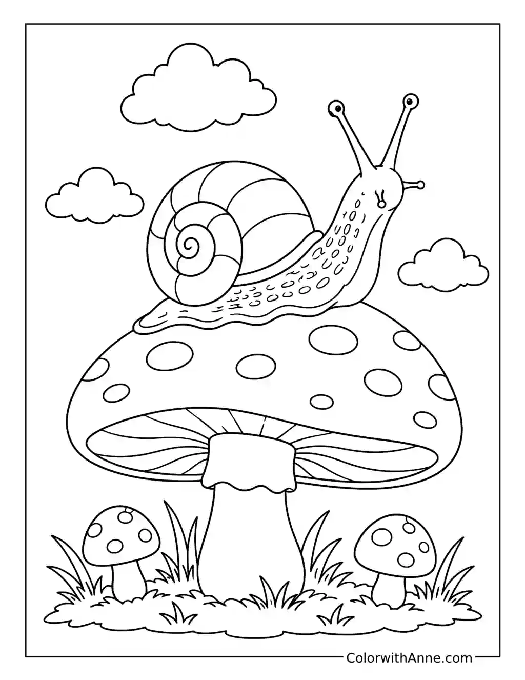 Snail Resting on a Giant Mushroom coloring page