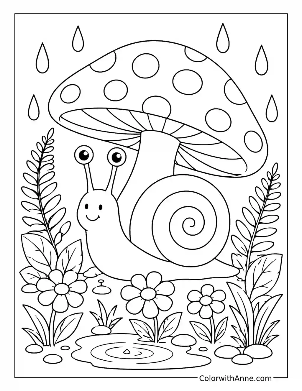 Snail Under Mushroom coloring page