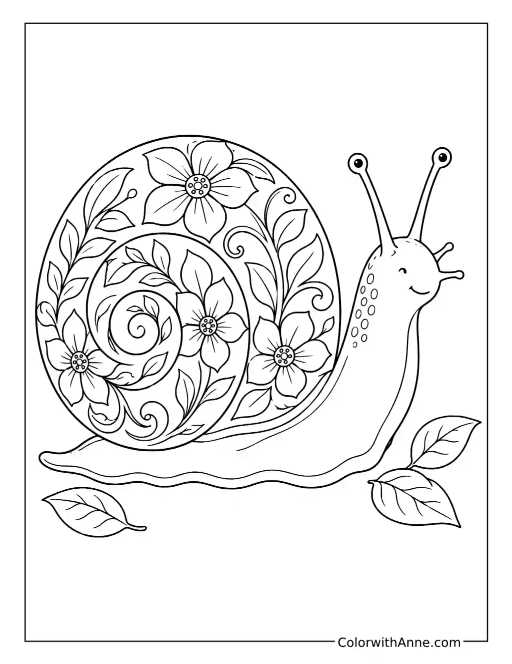 Snail with an Ornate Floral Shell coloring page