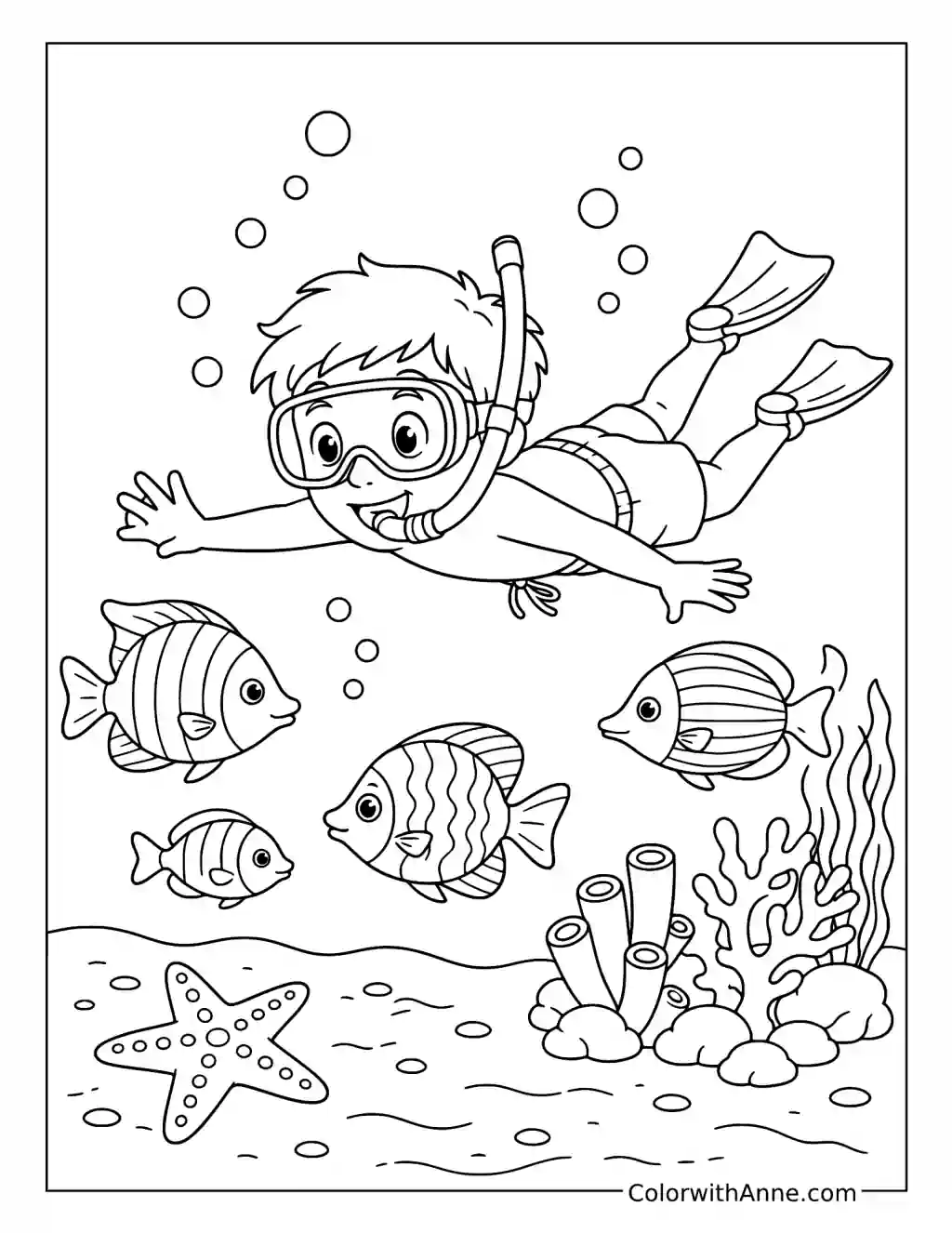 Snorkeling with Tropical Fish coloring page