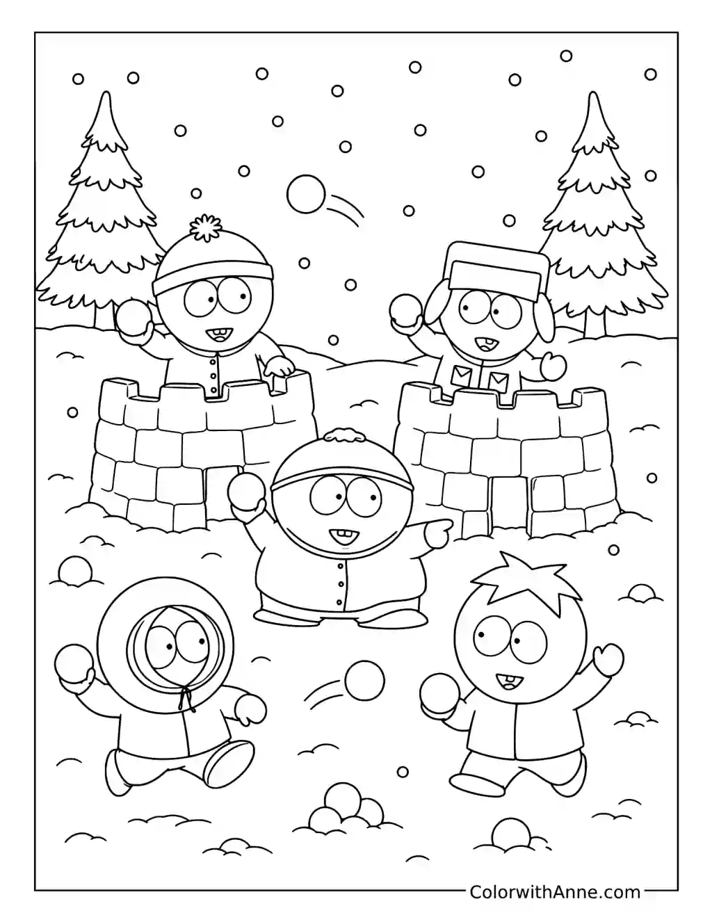 Snowball Fight by the Snow Forts coloring page