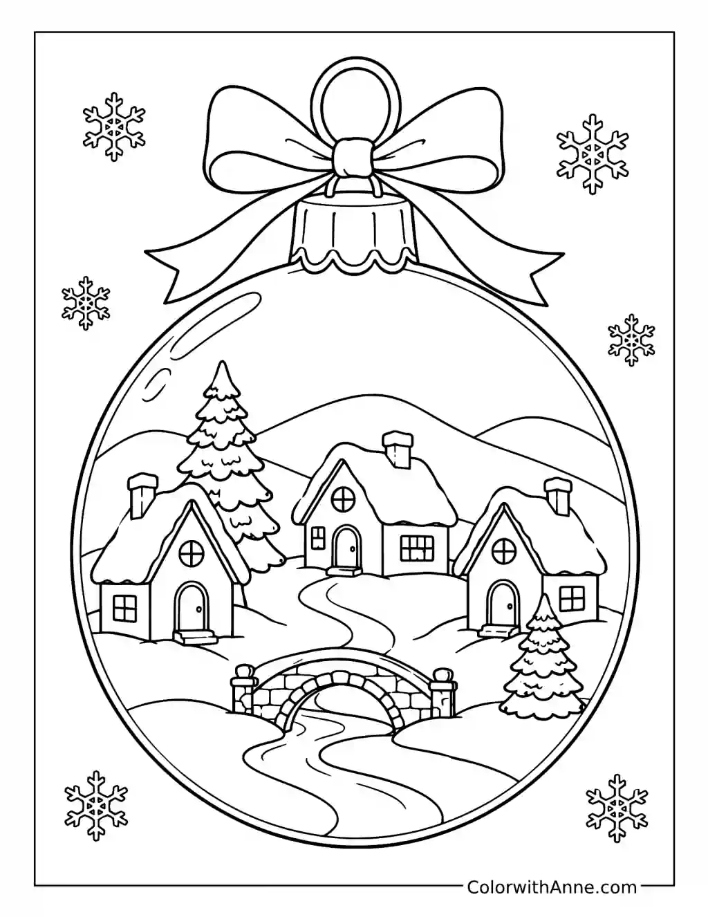 Snowy Village Ornament coloring page
