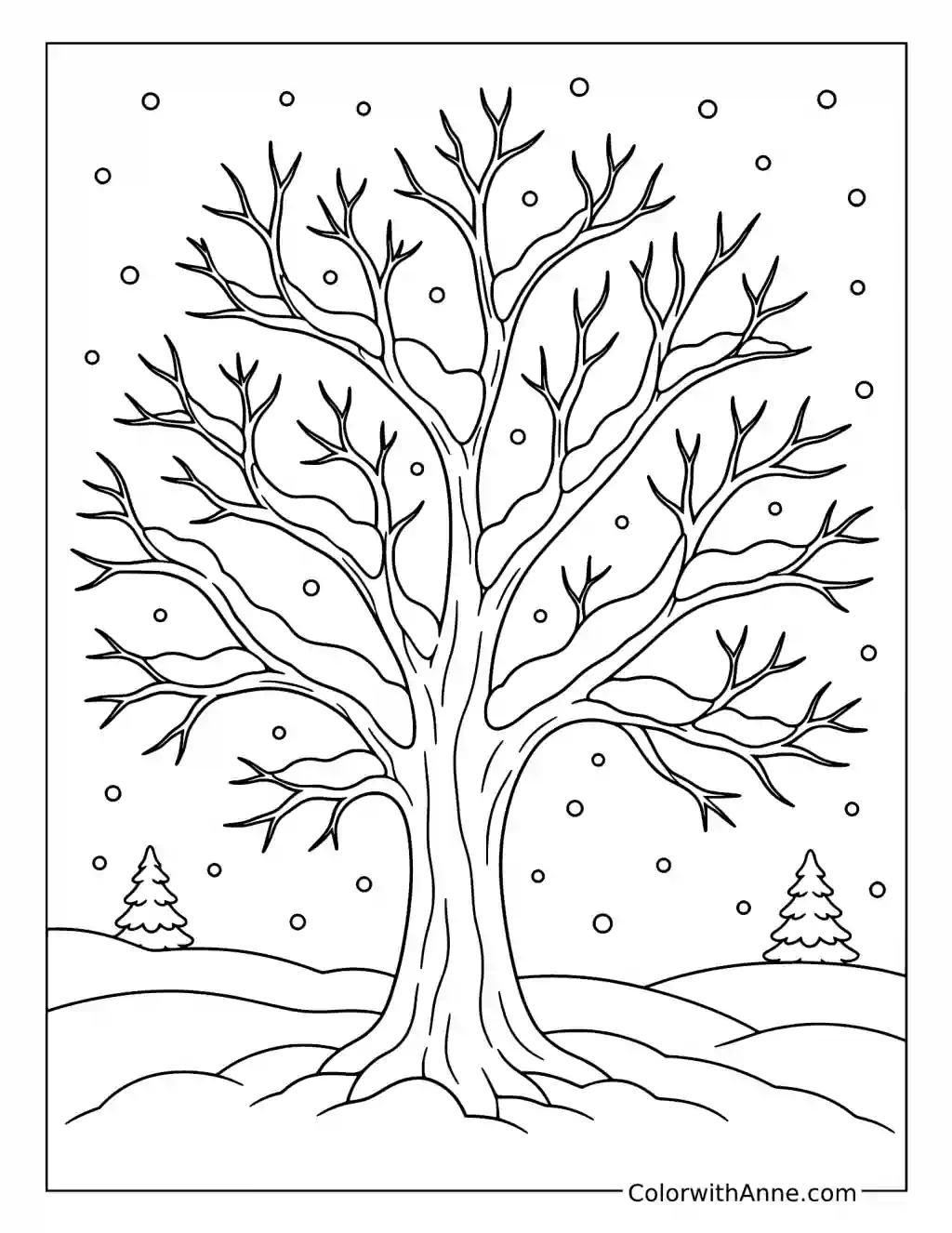 Snowy Winter Tree coloring page