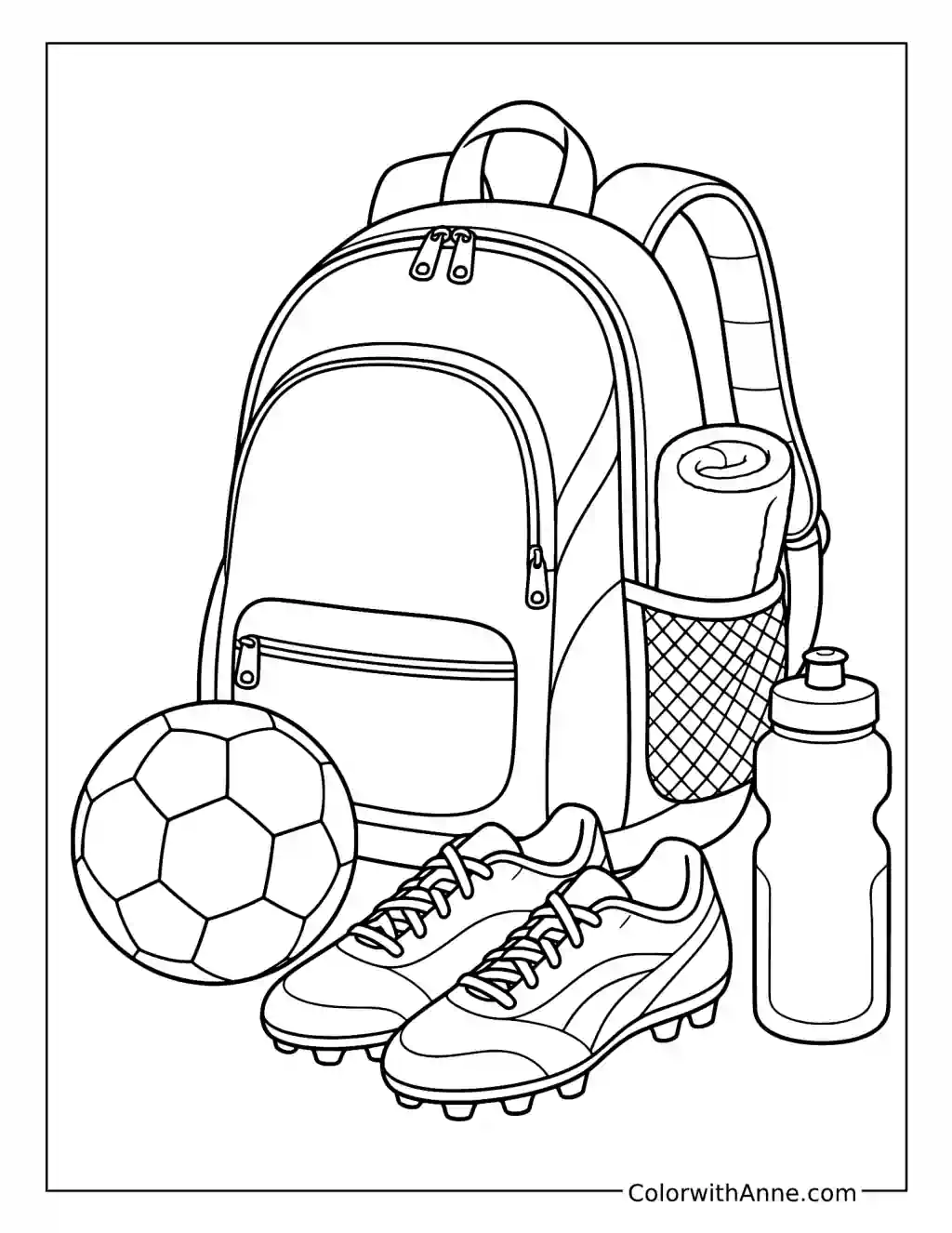 Soccer Backpack with Sports Gear coloring page