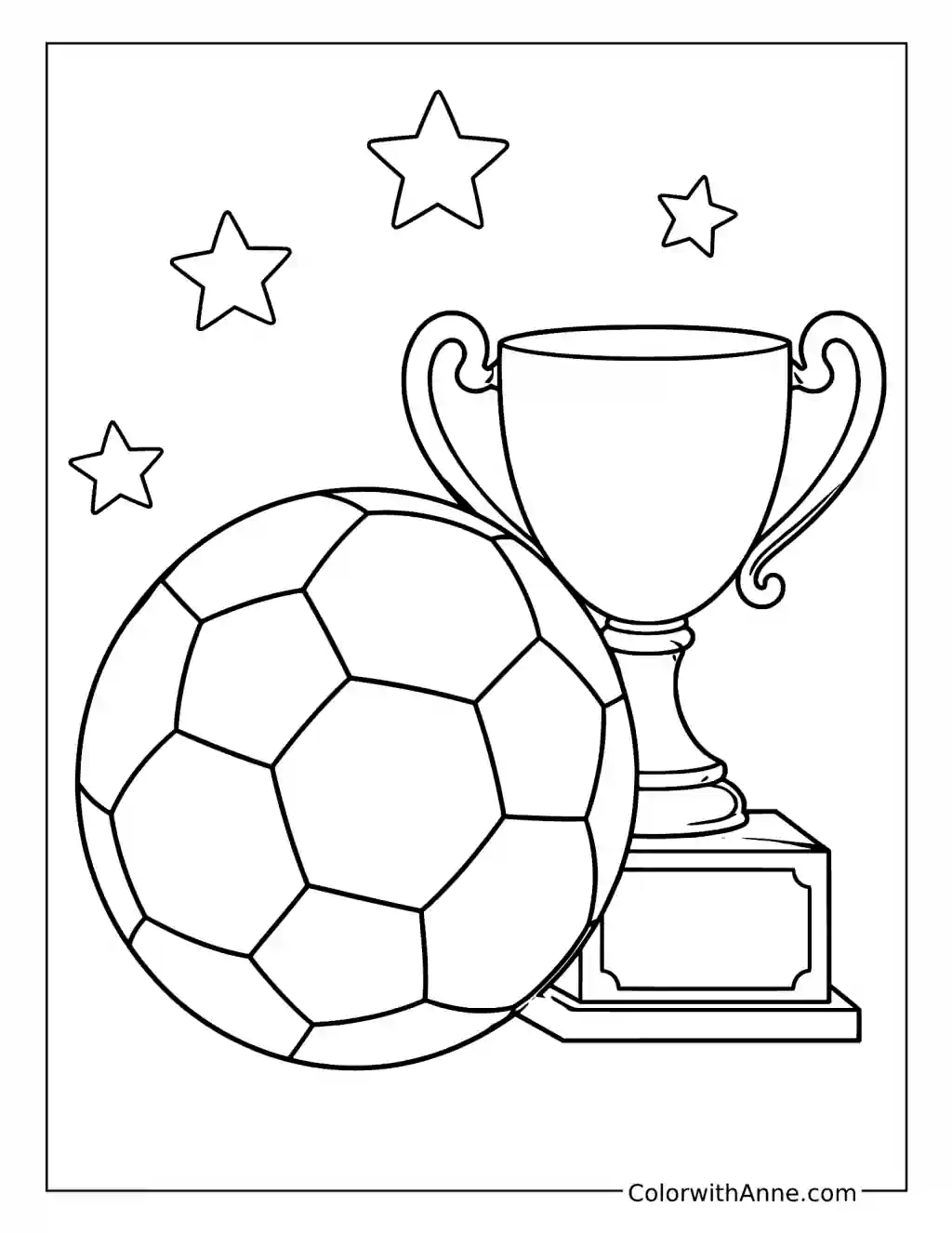 Soccer Ball and Trophy Celebration coloring page