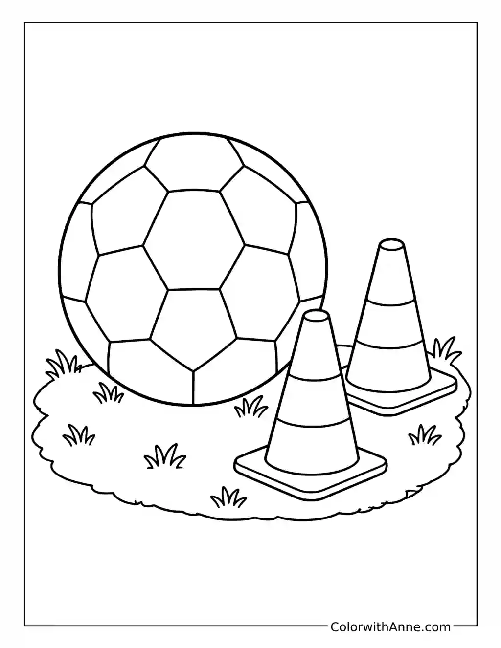 Soccer Ball with Training Cones coloring page