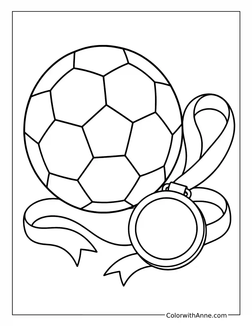 Soccer Ball with Winner Medal coloring page
