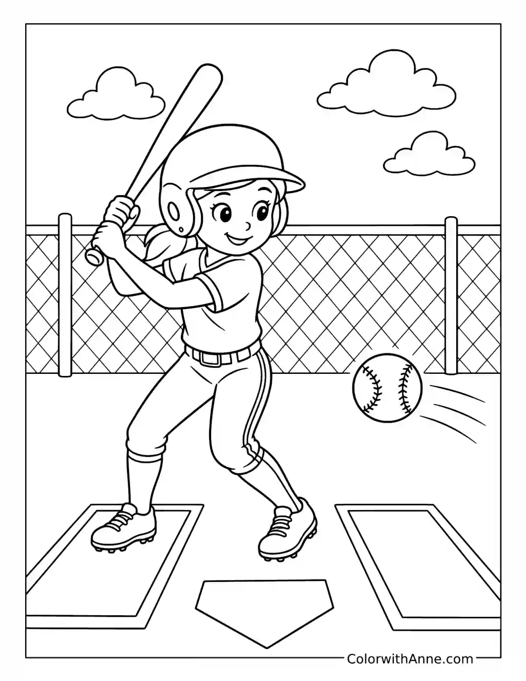 Softball Batter Ready to Swing coloring page