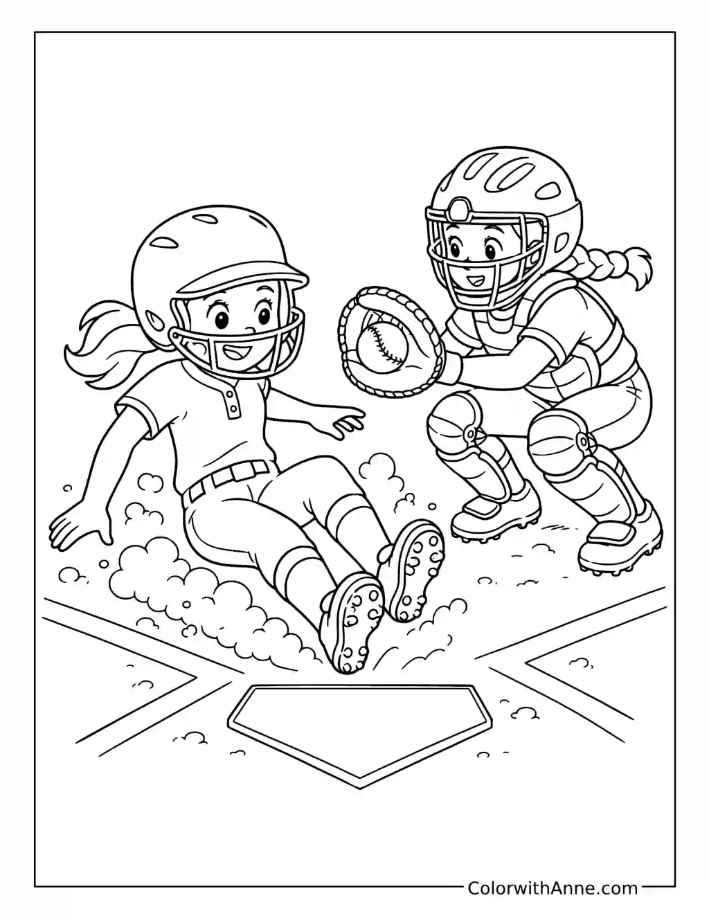 Softball Slide into Home Plate coloring page