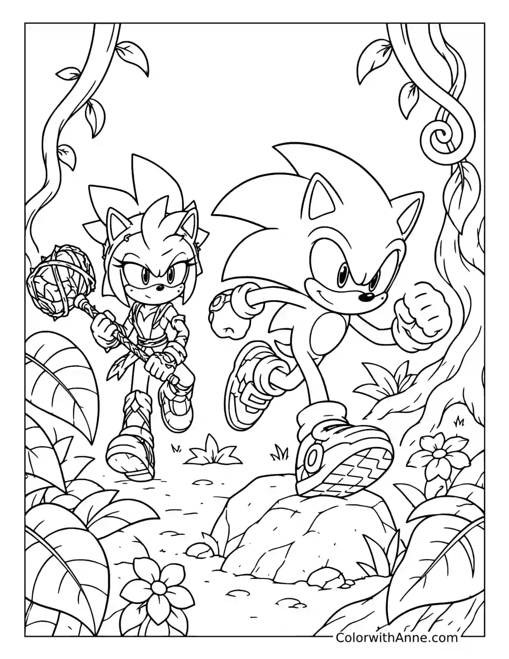 Sonic and Thorn Rose Jungle Adventure coloring page