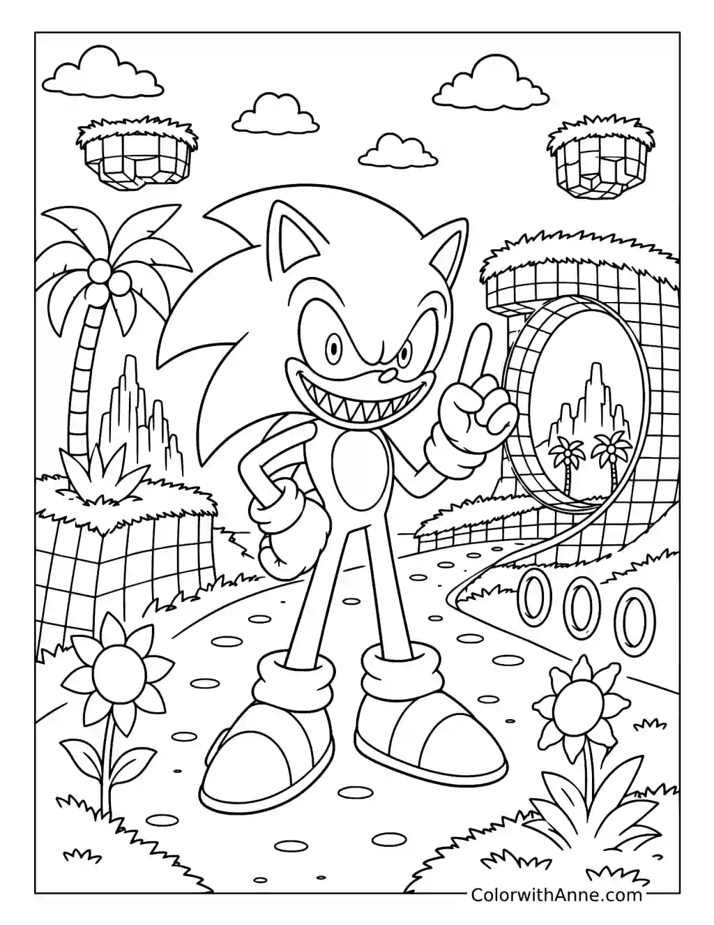 Sonic.EXE at the Green Hill Loop coloring page
