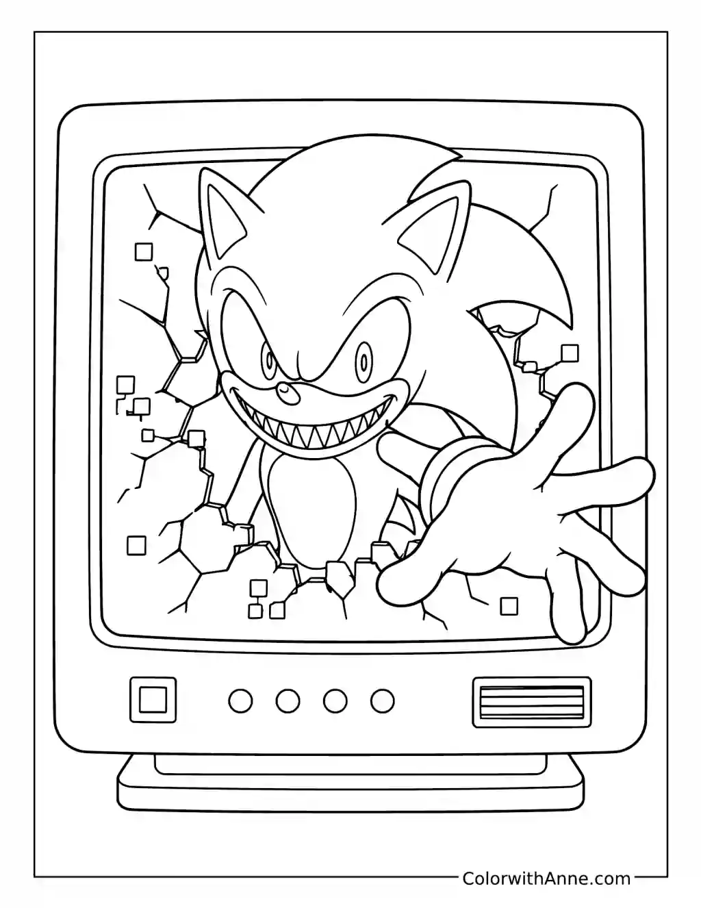 Sonic.EXE Breaking Through a Game Screen coloring page