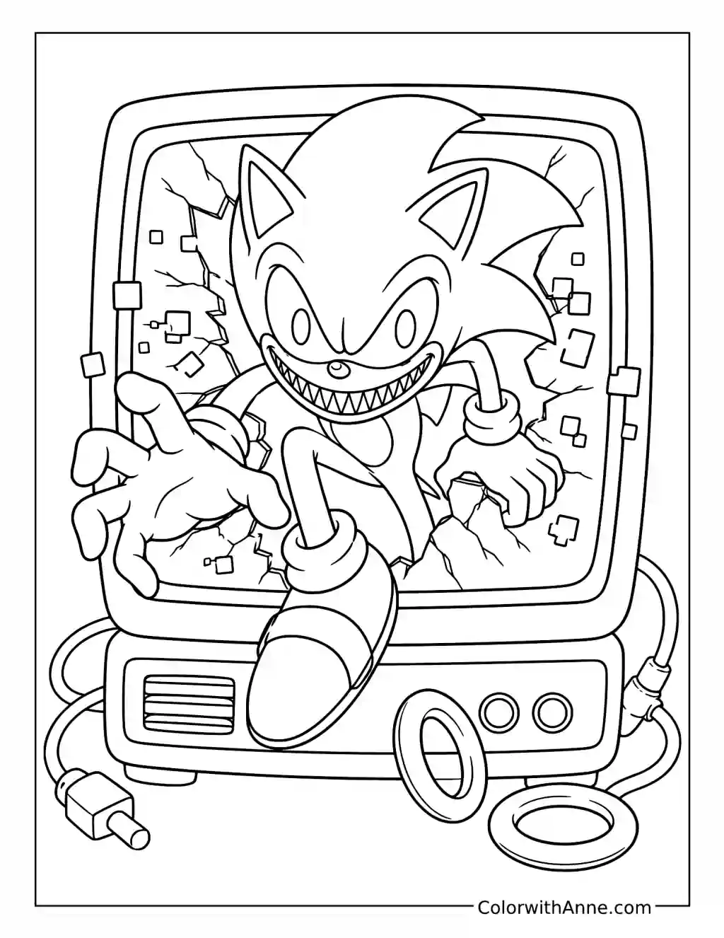 Sonic.EXE Climbing Out of a Game Screen coloring page