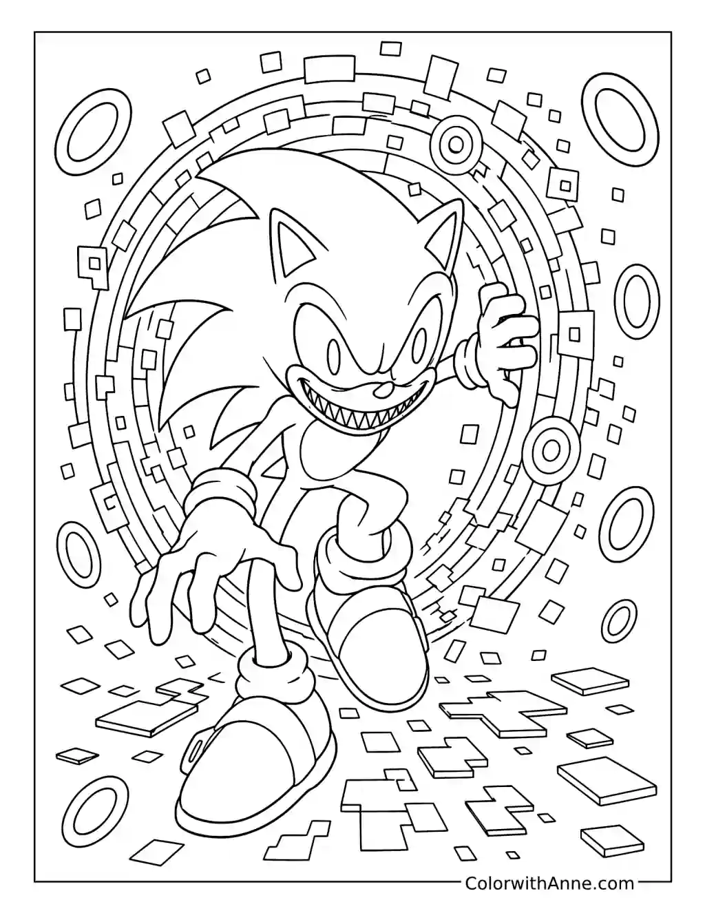 Sonic.EXE Emerging from a Digital Portal coloring page