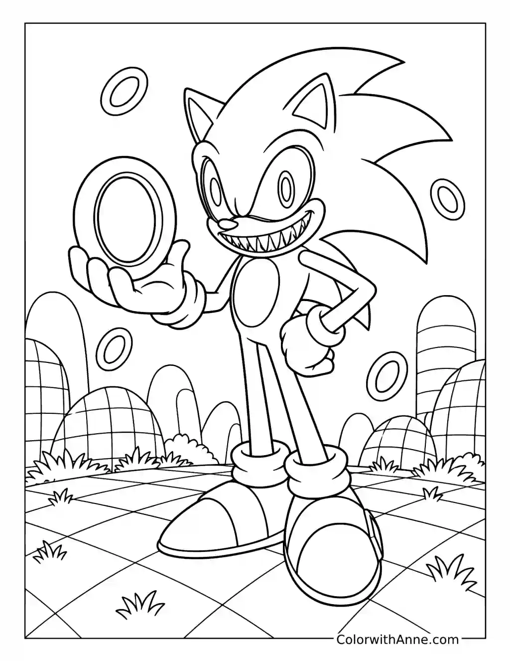 Sonic.EXE Holding a Golden Ring coloring page
