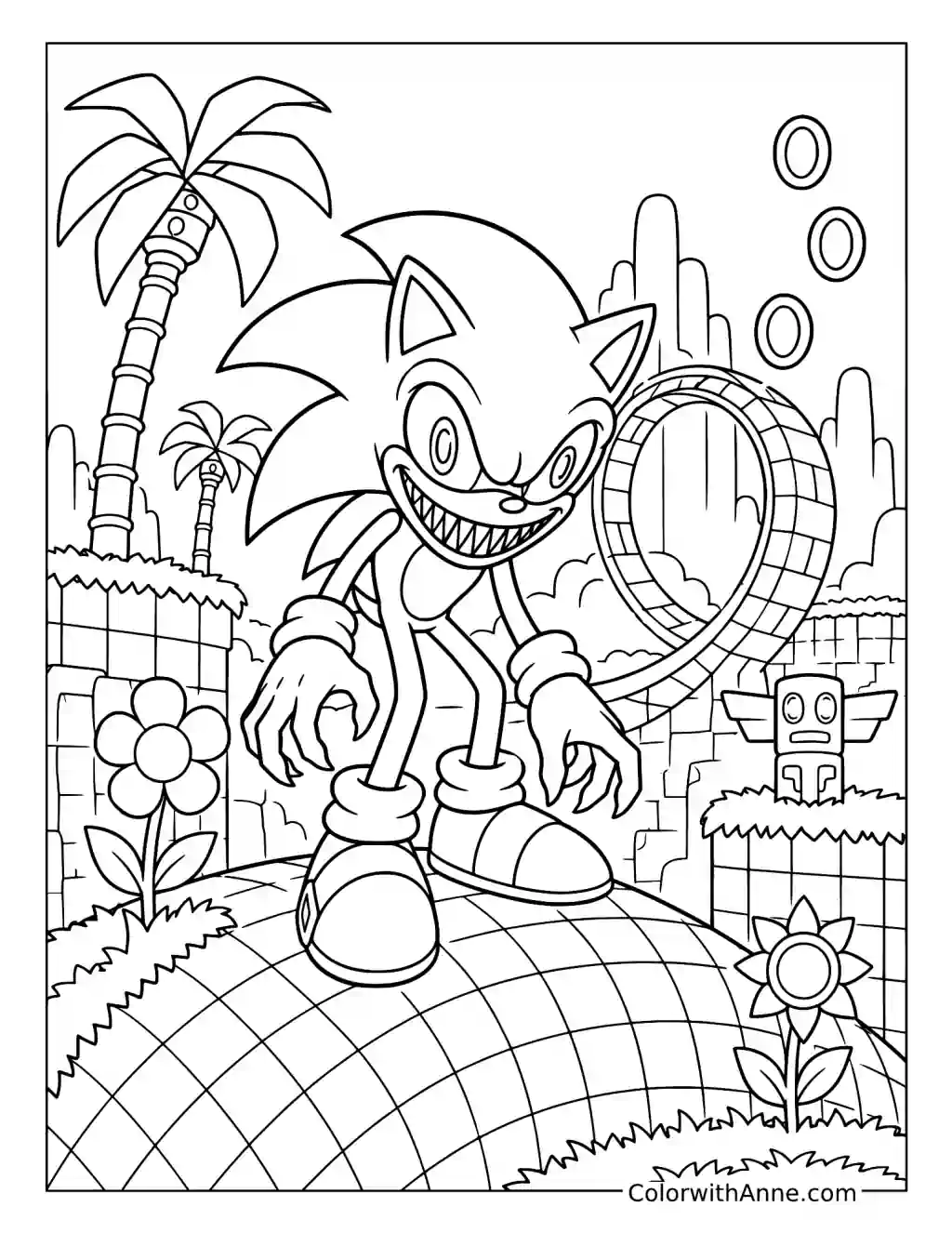 Sonic.EXE in Green Hill Zone coloring page
