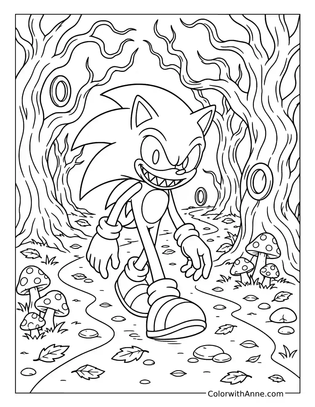 Sonic.EXE in the Haunted Forest coloring page