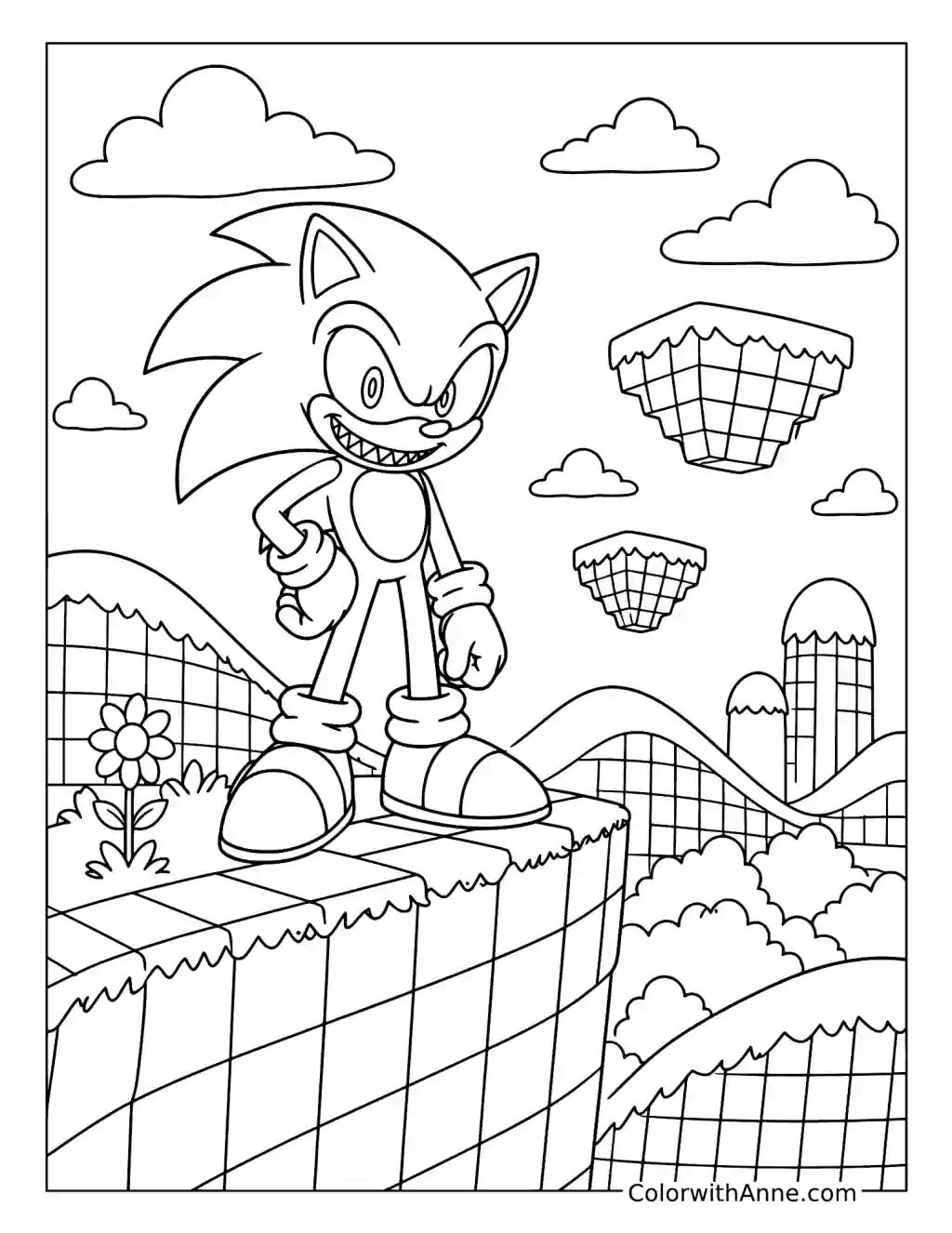 Sonic.EXE Standing on a Checkerboard Cliff coloring page