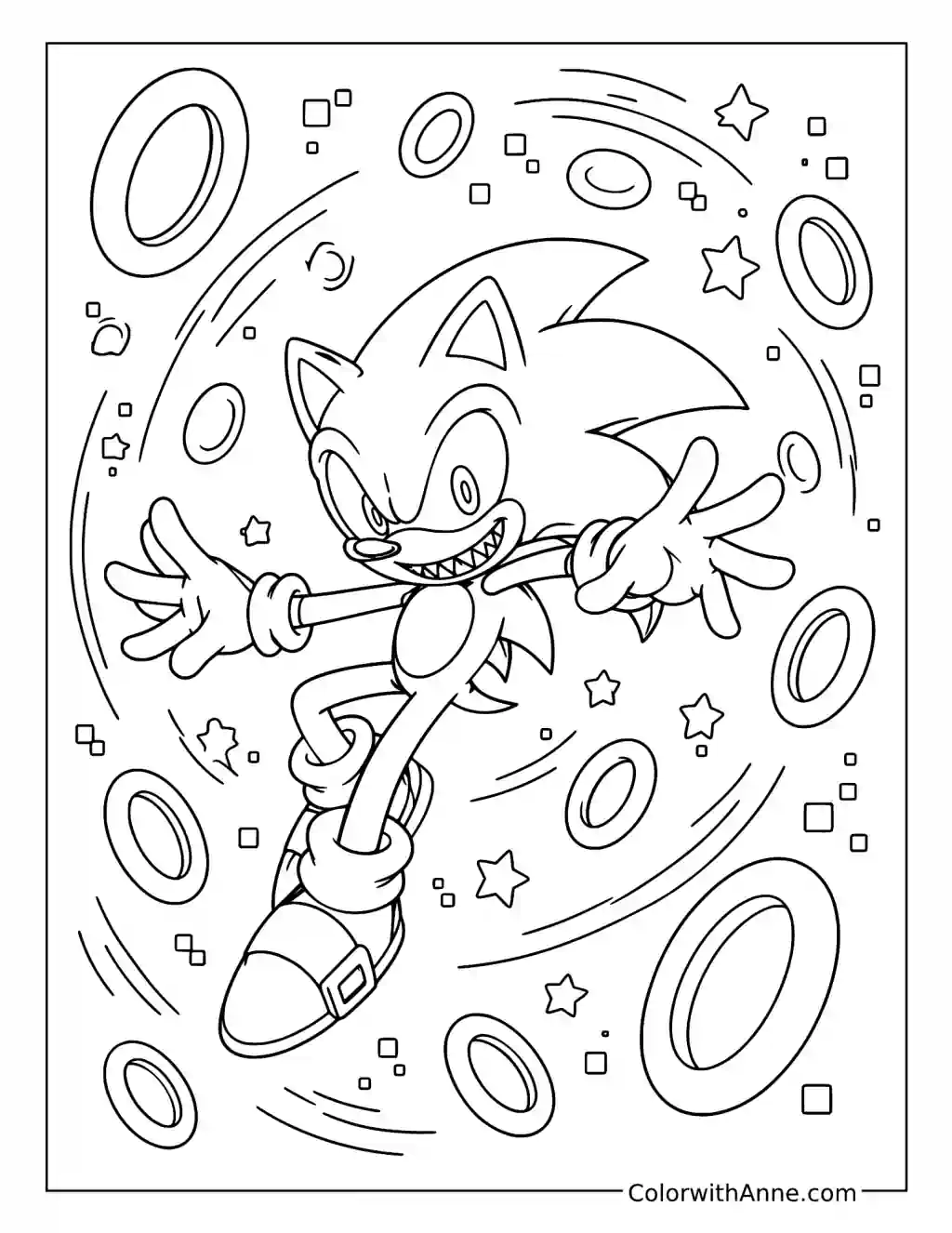 Sonic.EXE Surrounded by Floating Rings coloring page