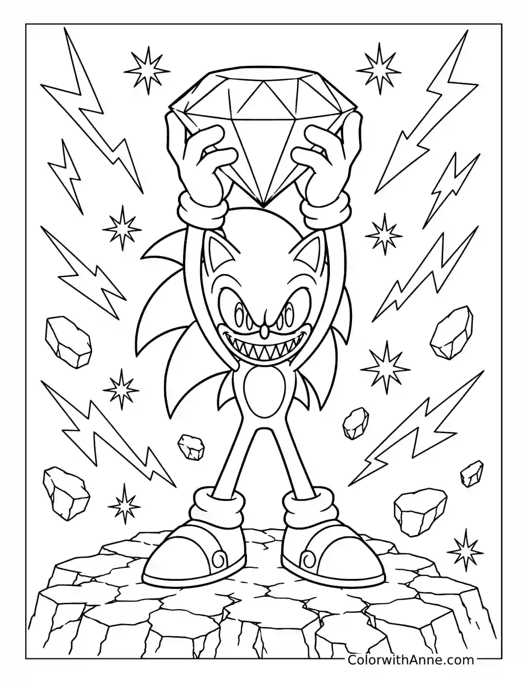 Sonic.EXE with a Chaos Emerald coloring page