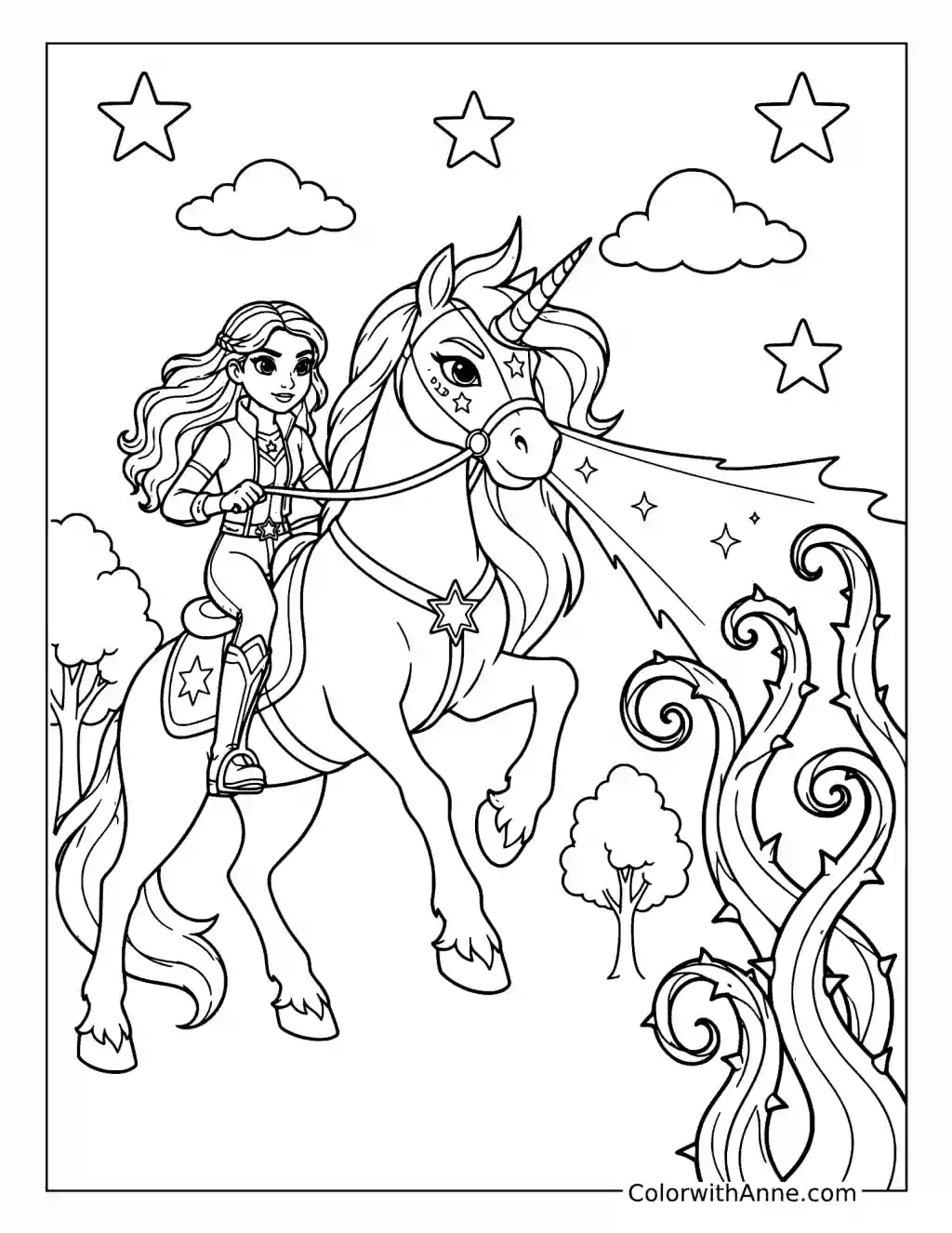 Sophia and Wildstar Protecting Unicorn Island coloring page