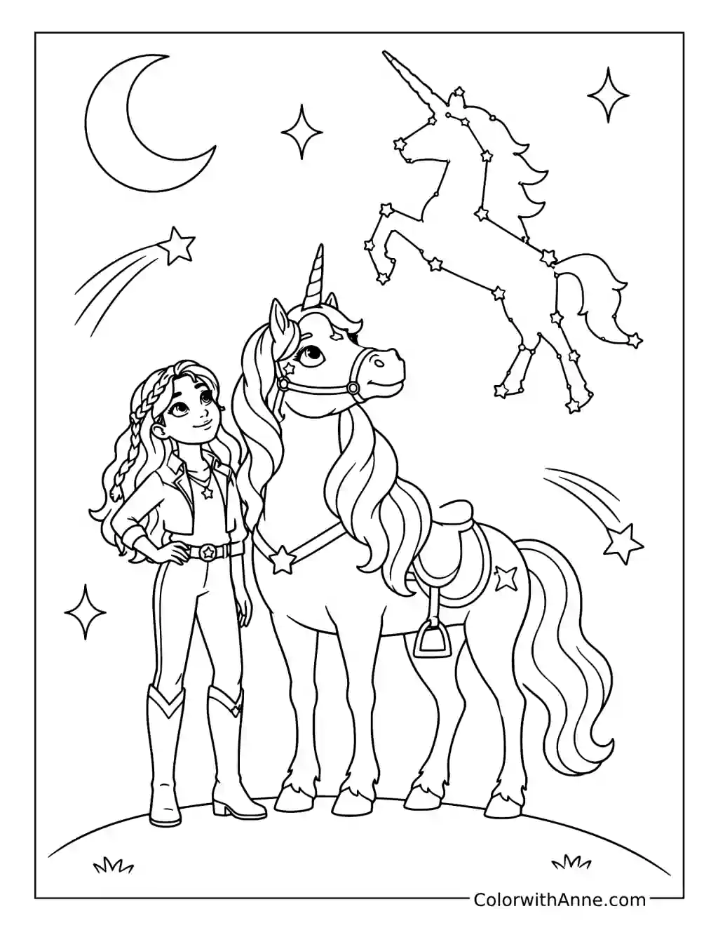 Sophia and Wildstar Under the Starry Sky coloring page