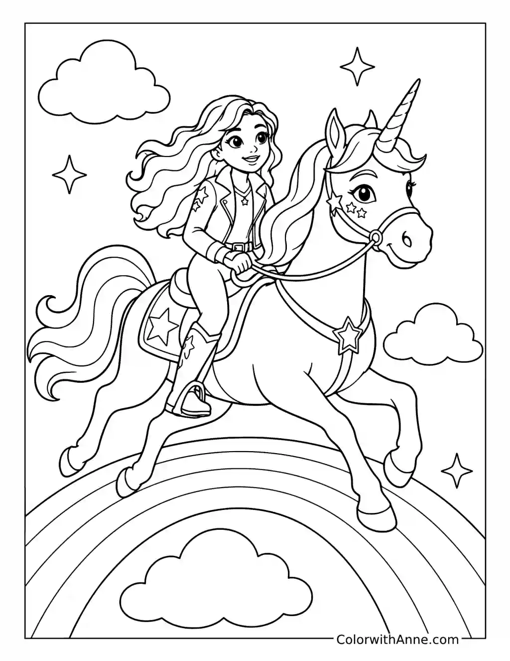 Sophia Riding Wildstar over a Rainbow coloring page