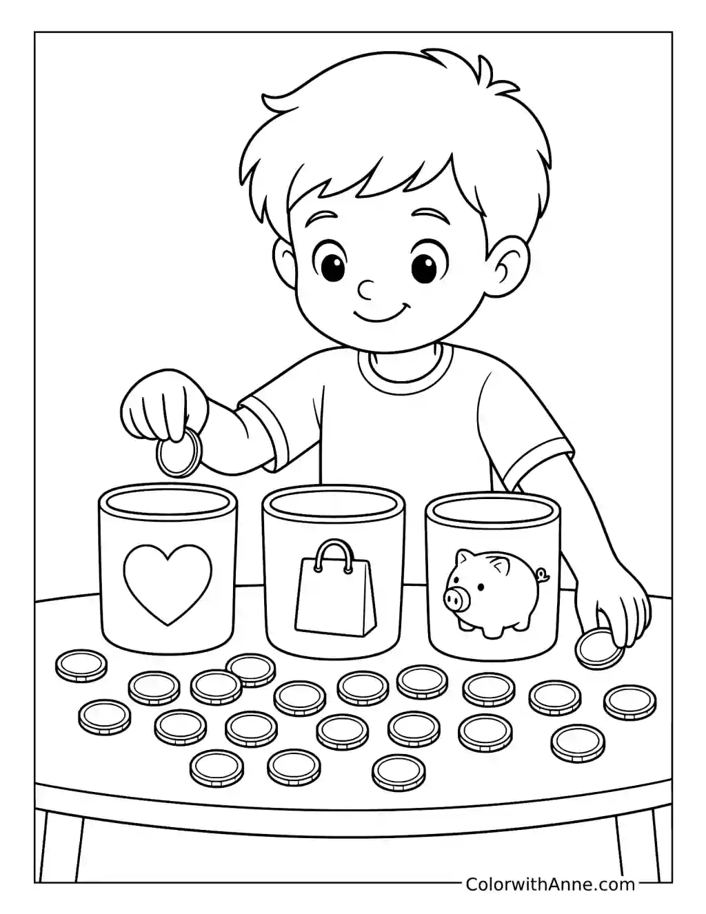 Sorting Allowance into Three Jars coloring page