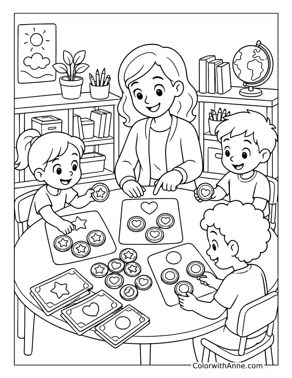 Sorting Play Coins in the Classroom coloring page