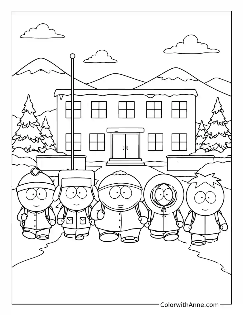 South Park Friends Heading to School coloring page