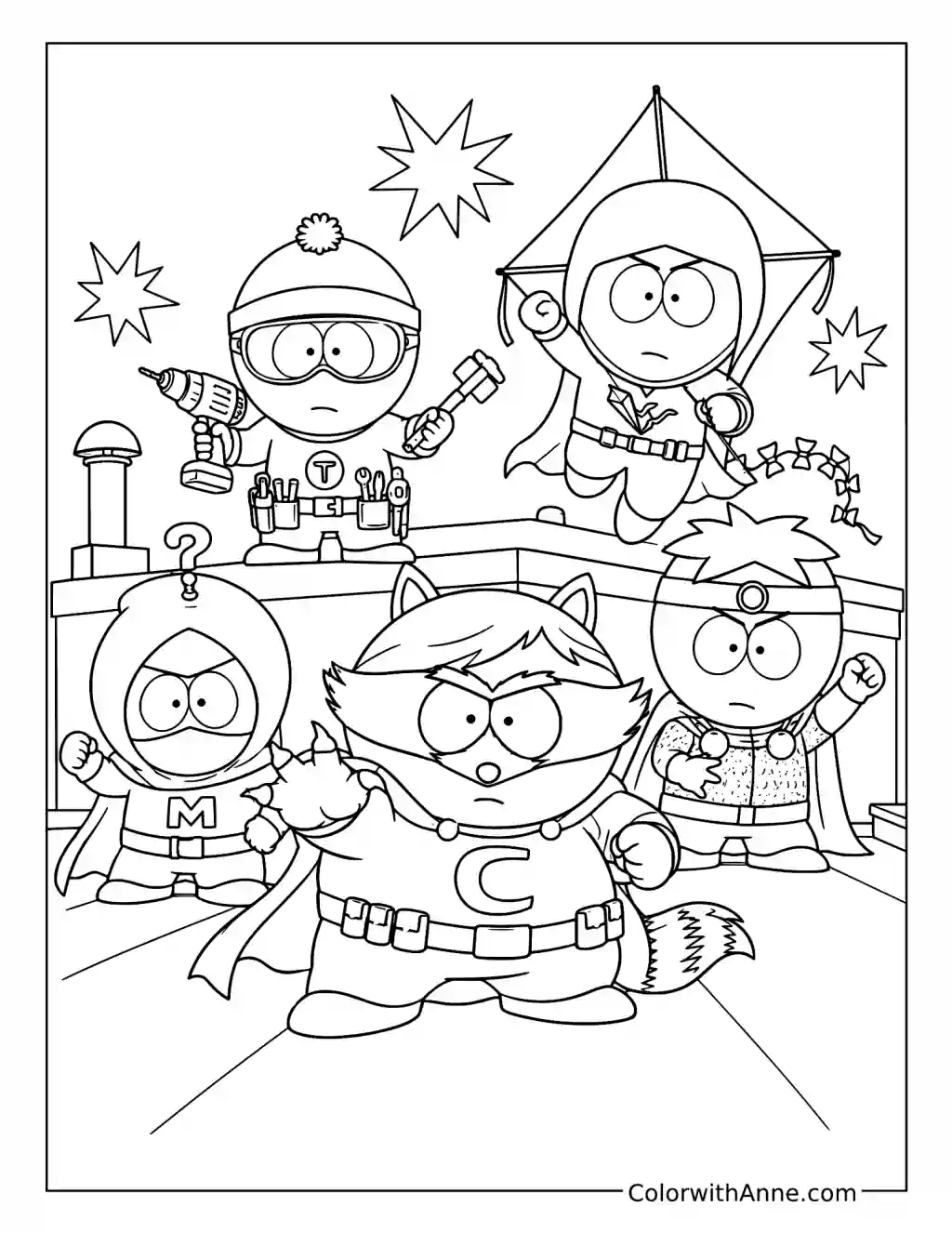 South Park Heroes Strike Rooftop Poses coloring page