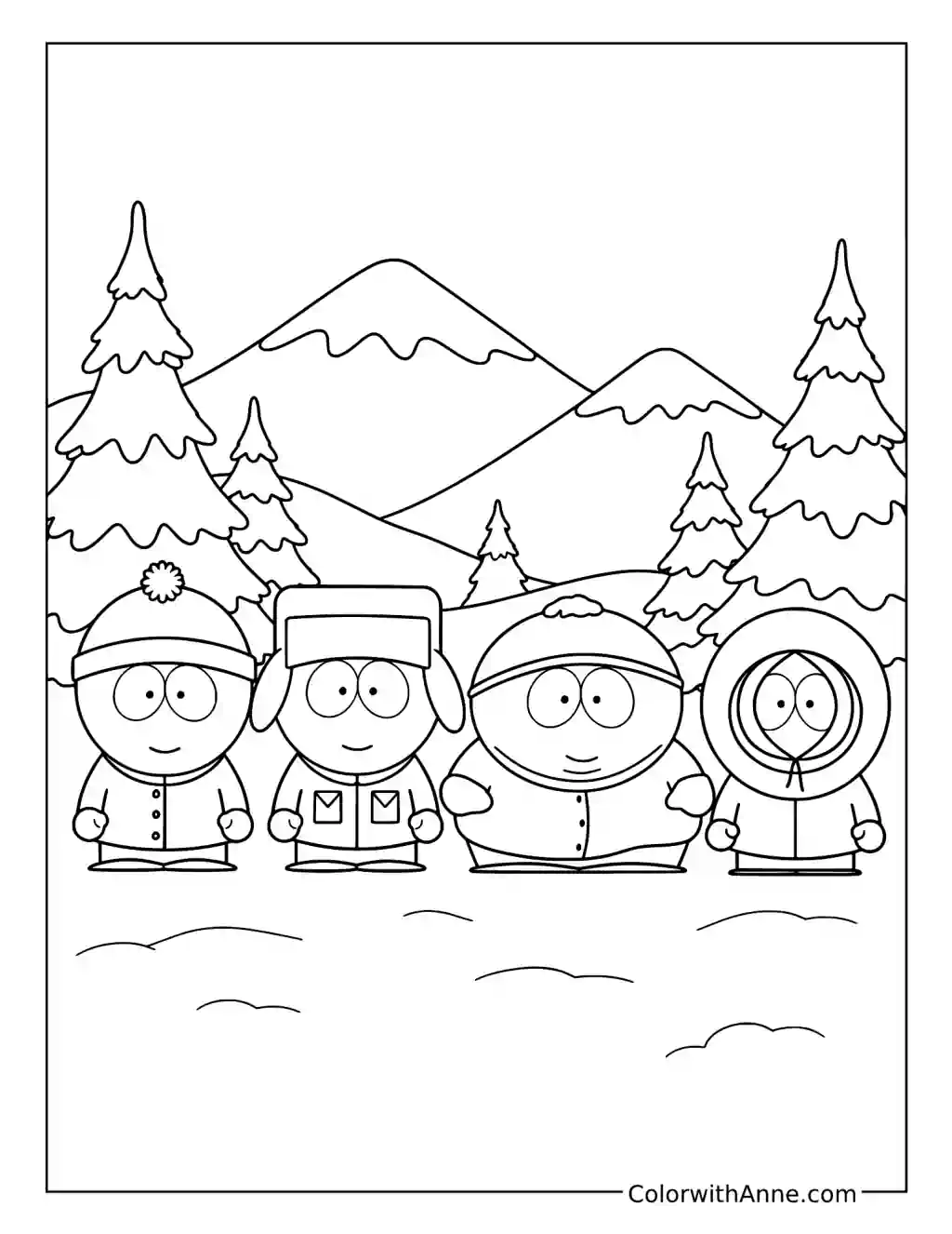 South Park Quartet in Snowy Mountains coloring page