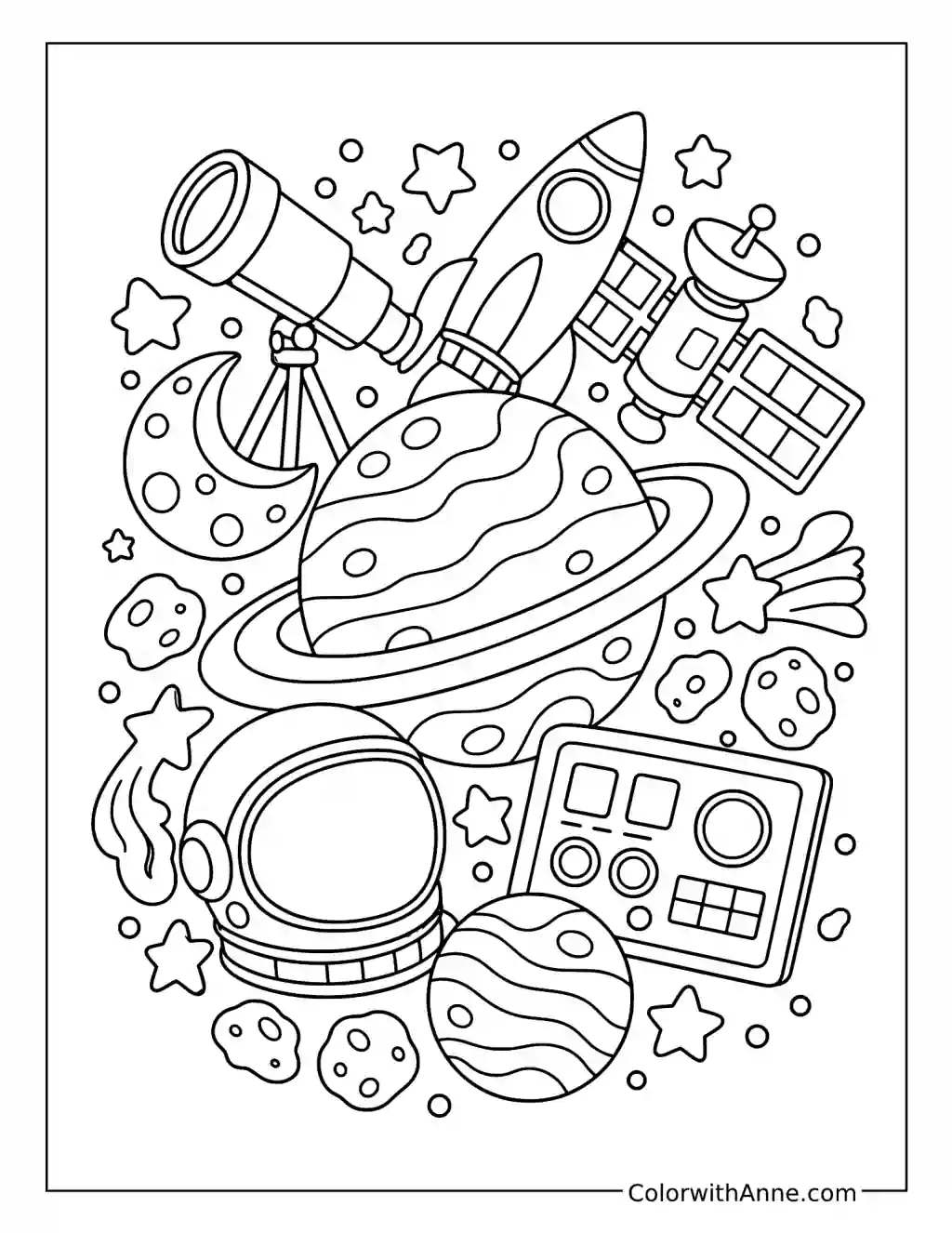 Space Exploration Doodle Art coloring page