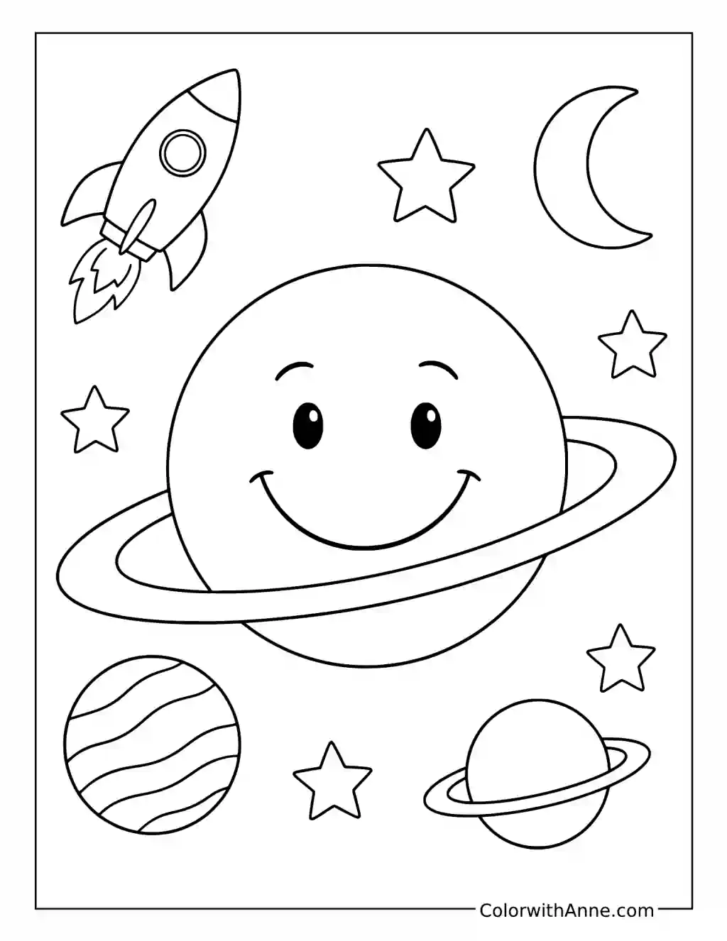 Space Smiley Face coloring page