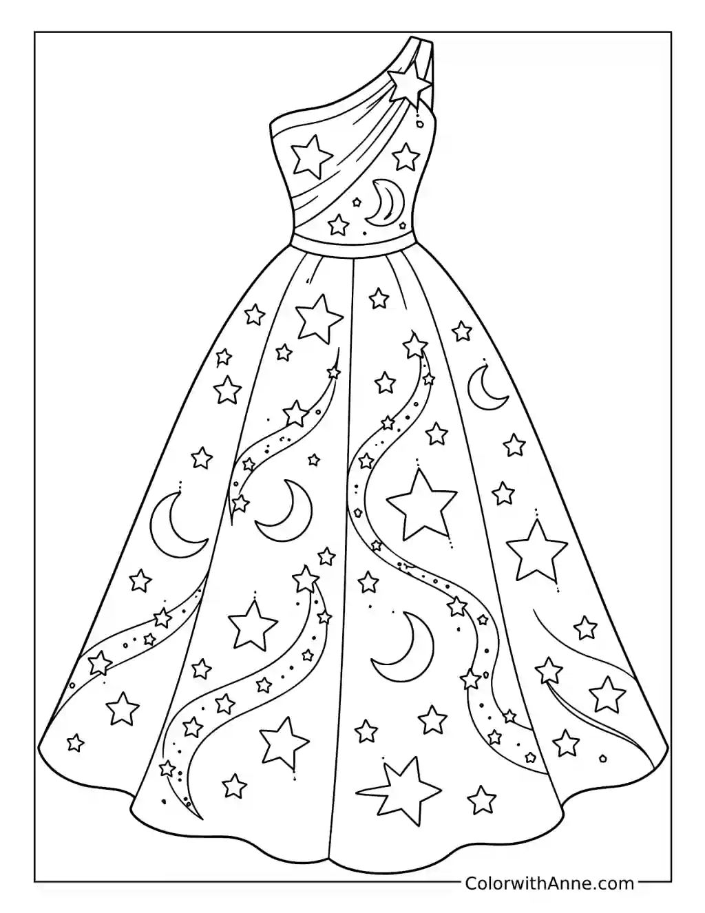Sparkling Star Dress coloring page
