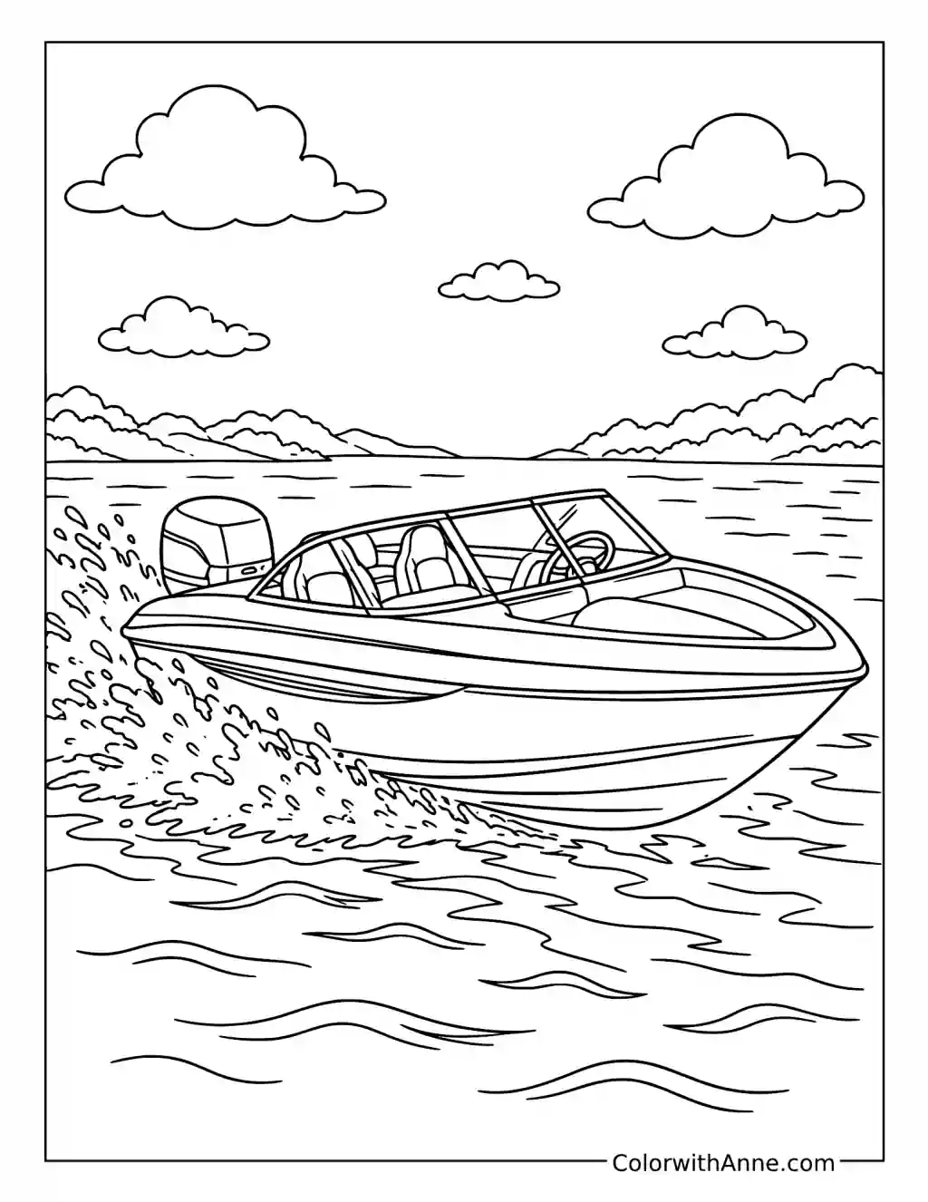 Speedboat Racing Across the Water coloring page