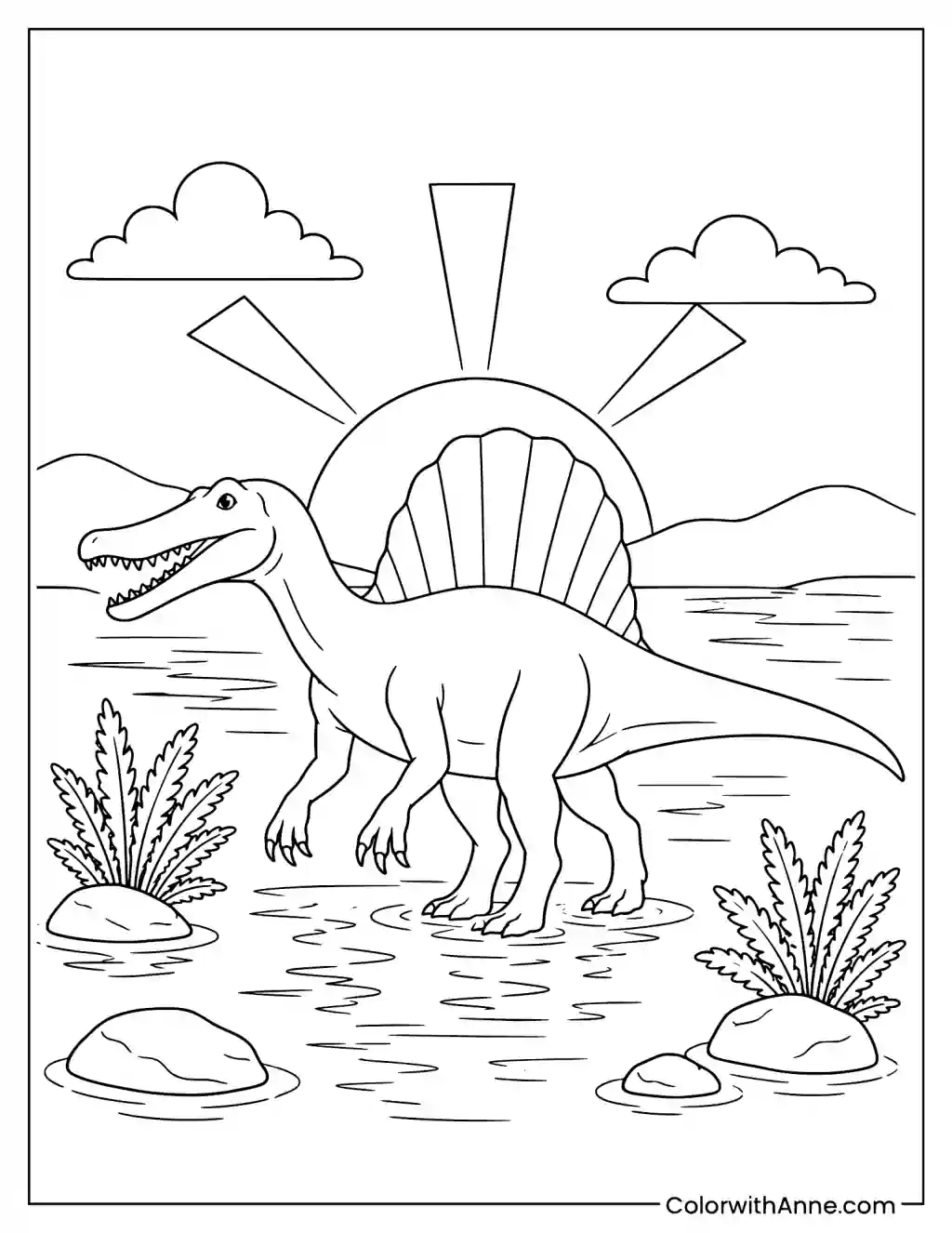 Spinosaurus at Sunset coloring page