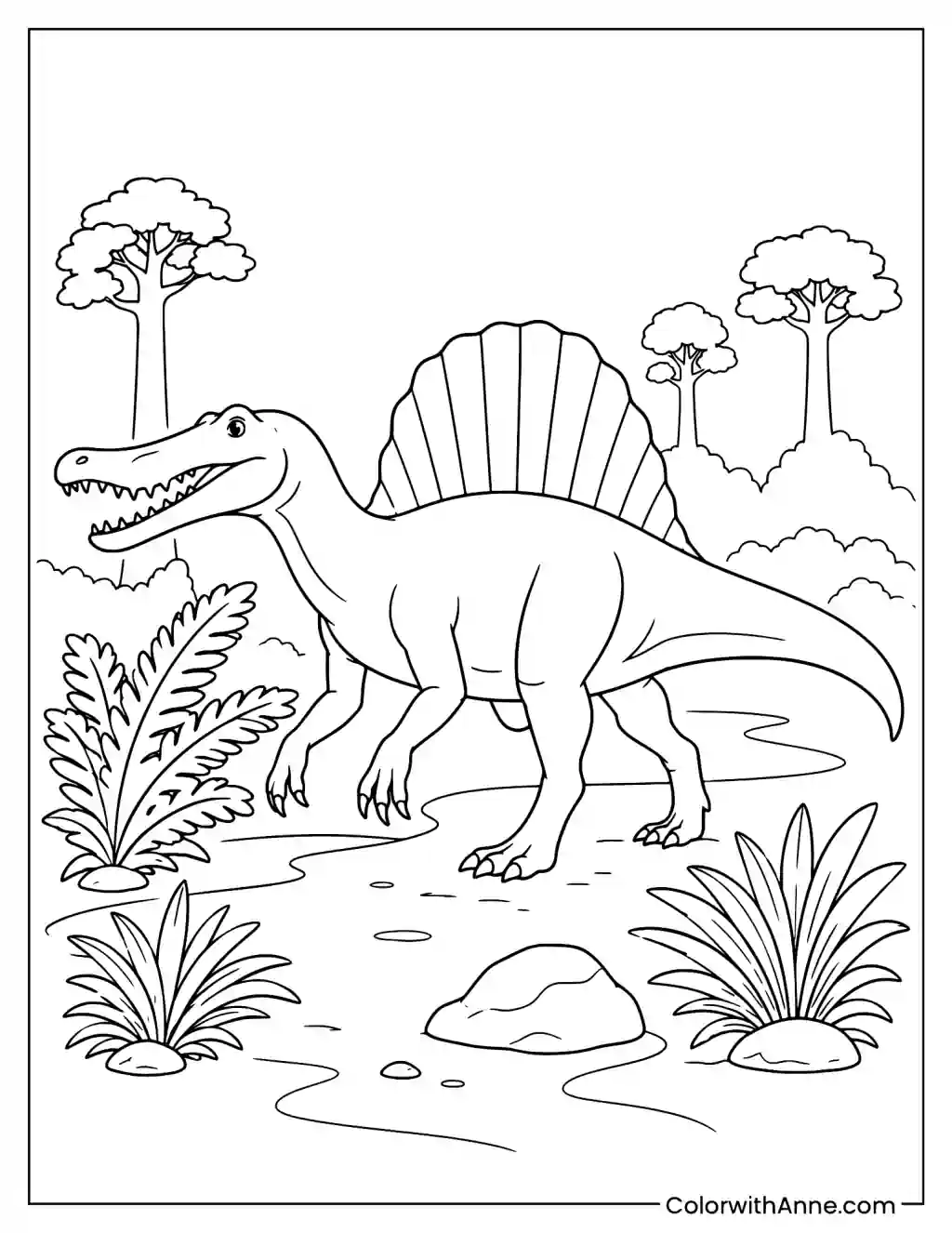 Spinosaurus in the Prehistoric Forest coloring page
