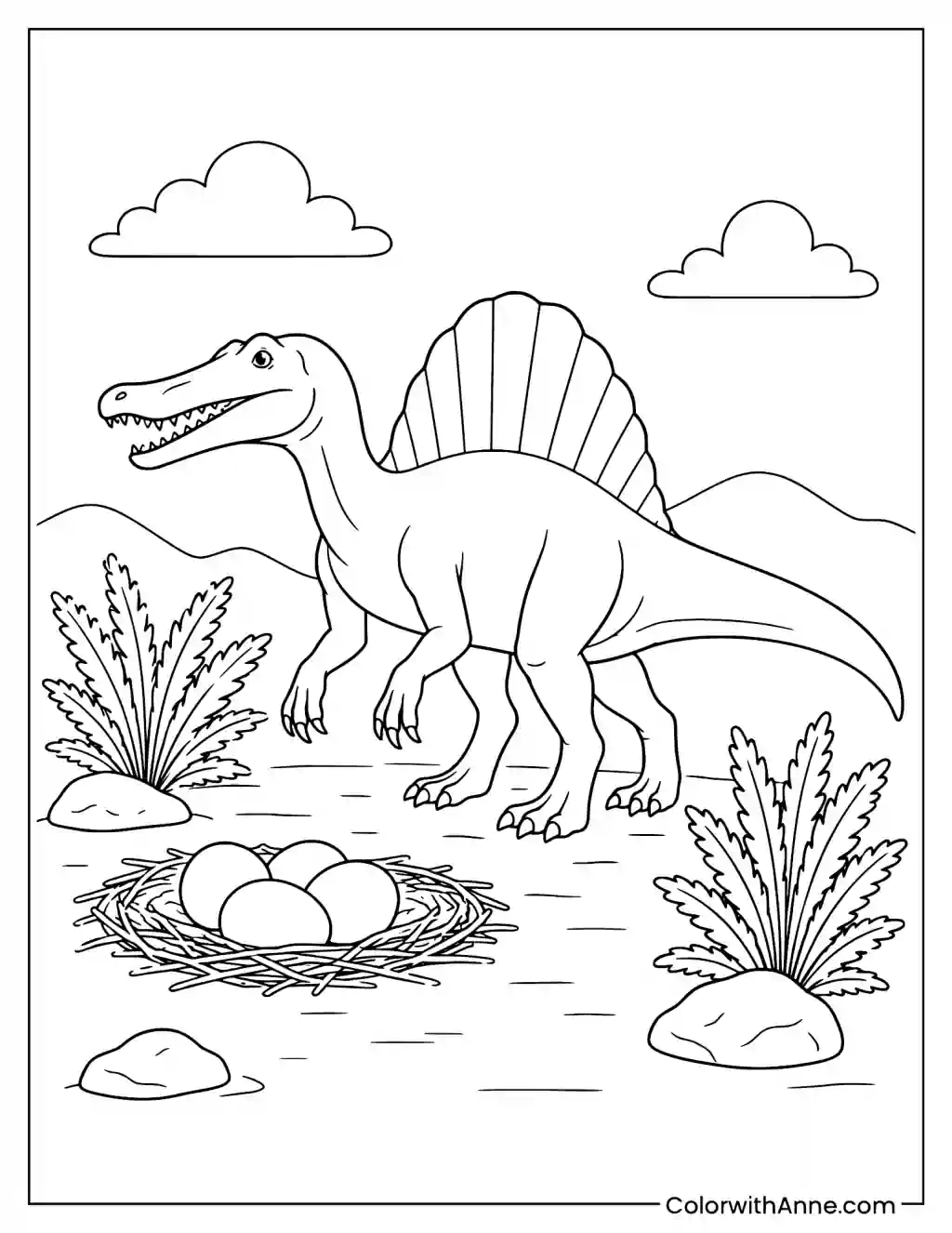 Spinosaurus Protecting Its Nest coloring page