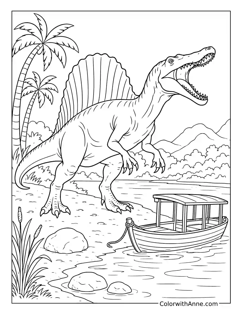 Spinosaurus Roaring by the River coloring page