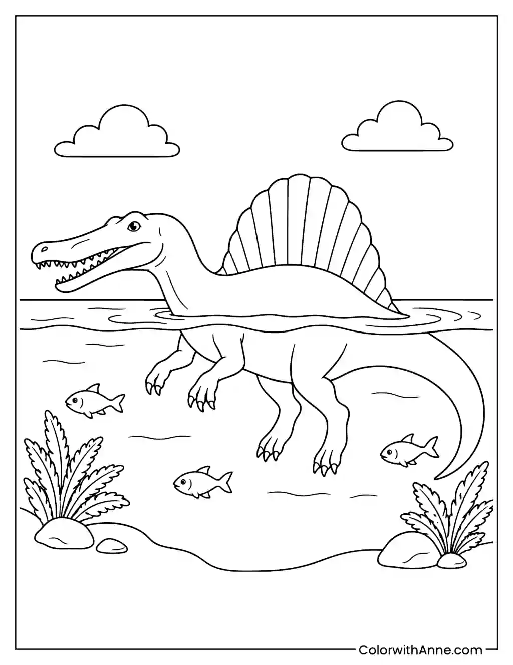 Spinosaurus Swimming coloring page