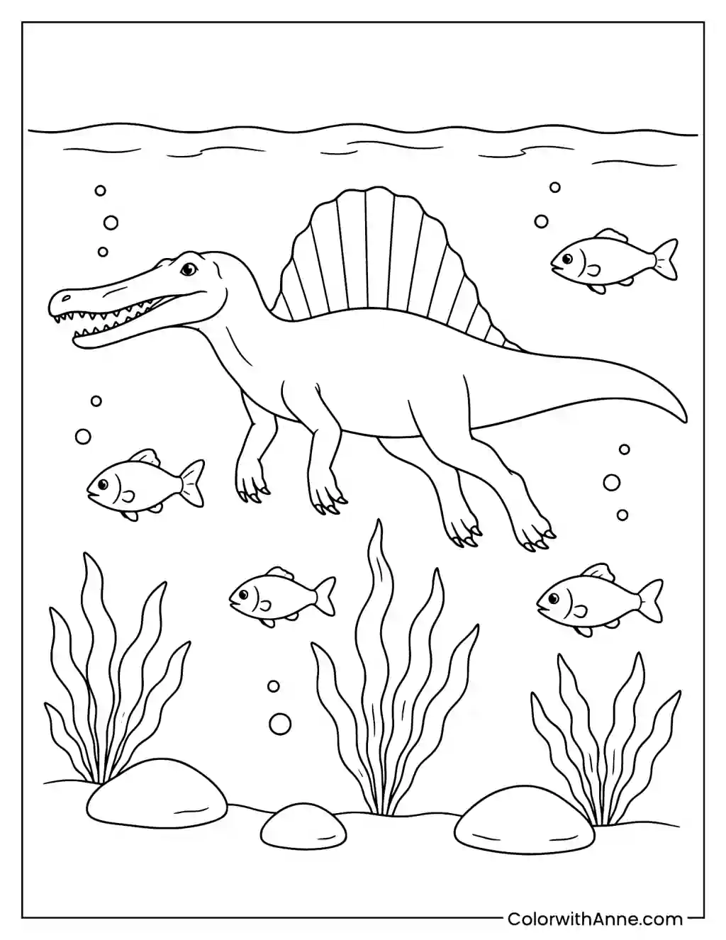 Spinosaurus Underwater View coloring page