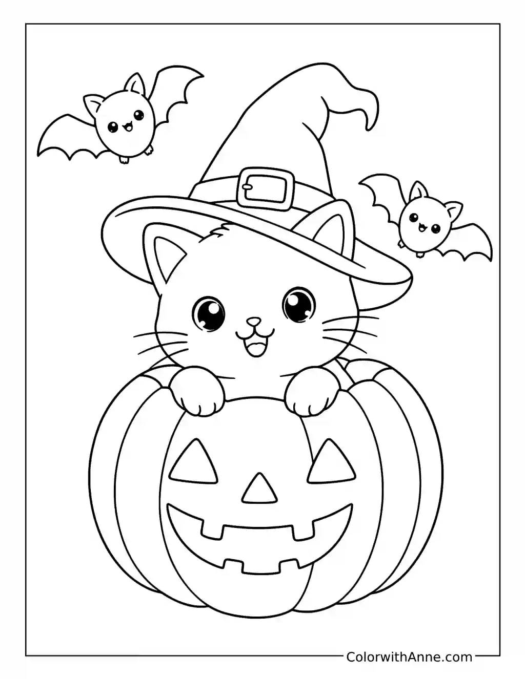 Spooky Cute Black Cat in a Pumpkin coloring page