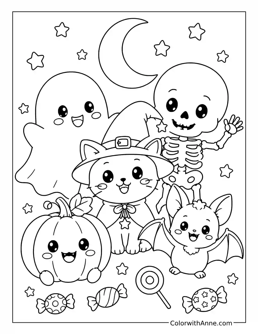 Spooky Cute Halloween Friends coloring page