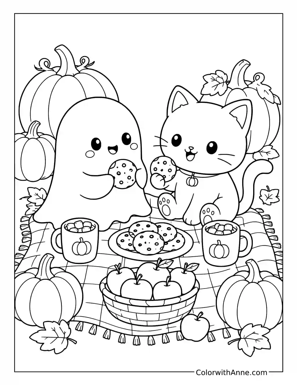 Spooky Cute Pumpkin Patch Picnic coloring page