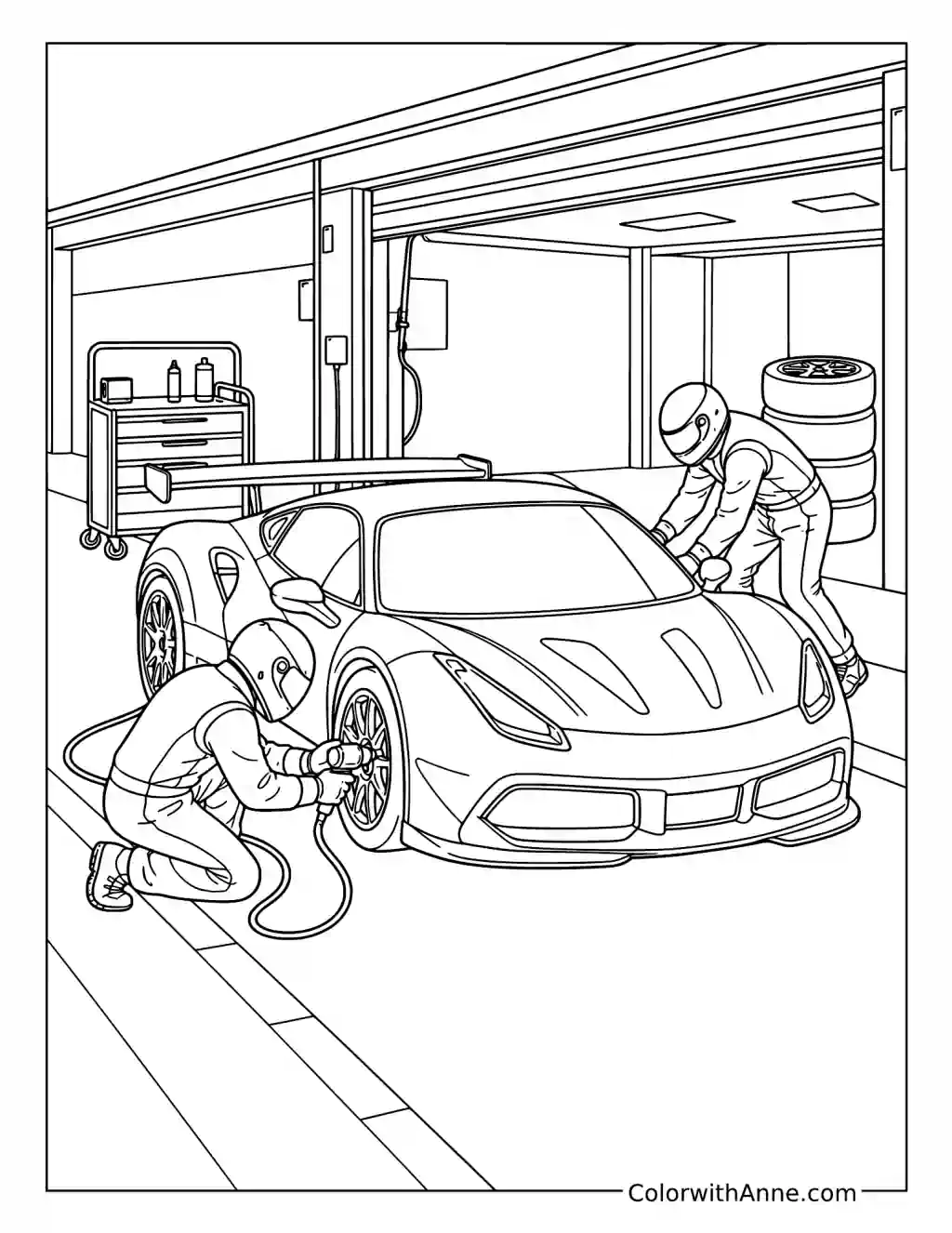 Sports Car Pit Stop coloring page